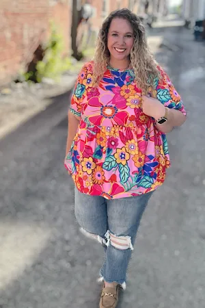 Maeve - Floral Print Short Sleeve Babydoll Blouse