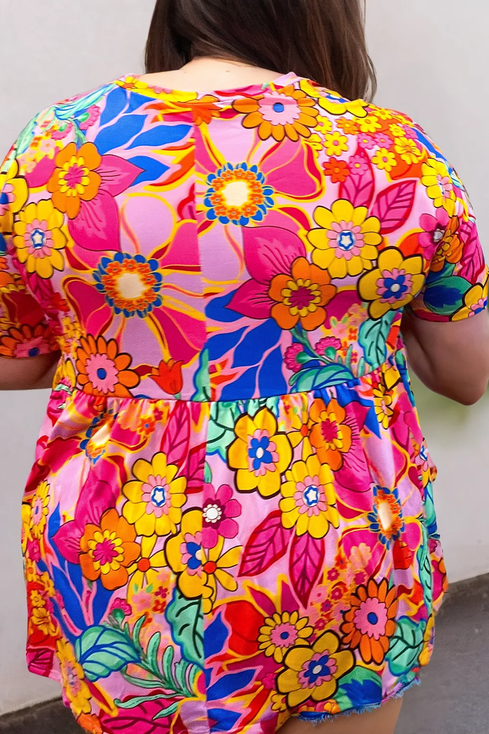 Maeve - Floral Print Short Sleeve Babydoll Blouse