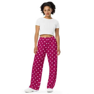 Magenta with White Polka Dots  All-over print unisex wide-leg pants