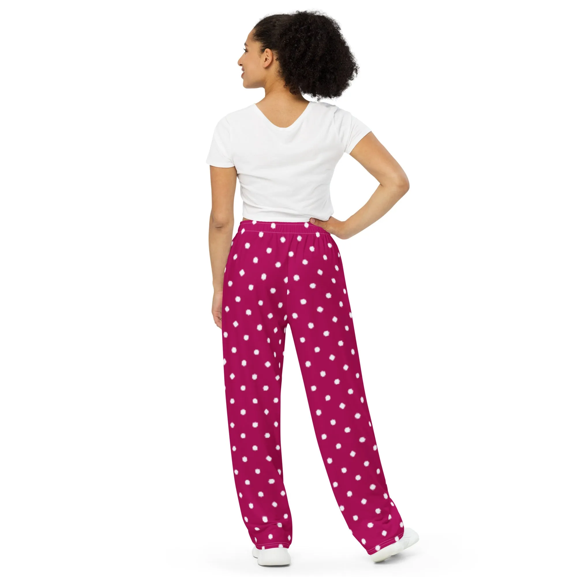 Magenta with White Polka Dots  All-over print unisex wide-leg pants