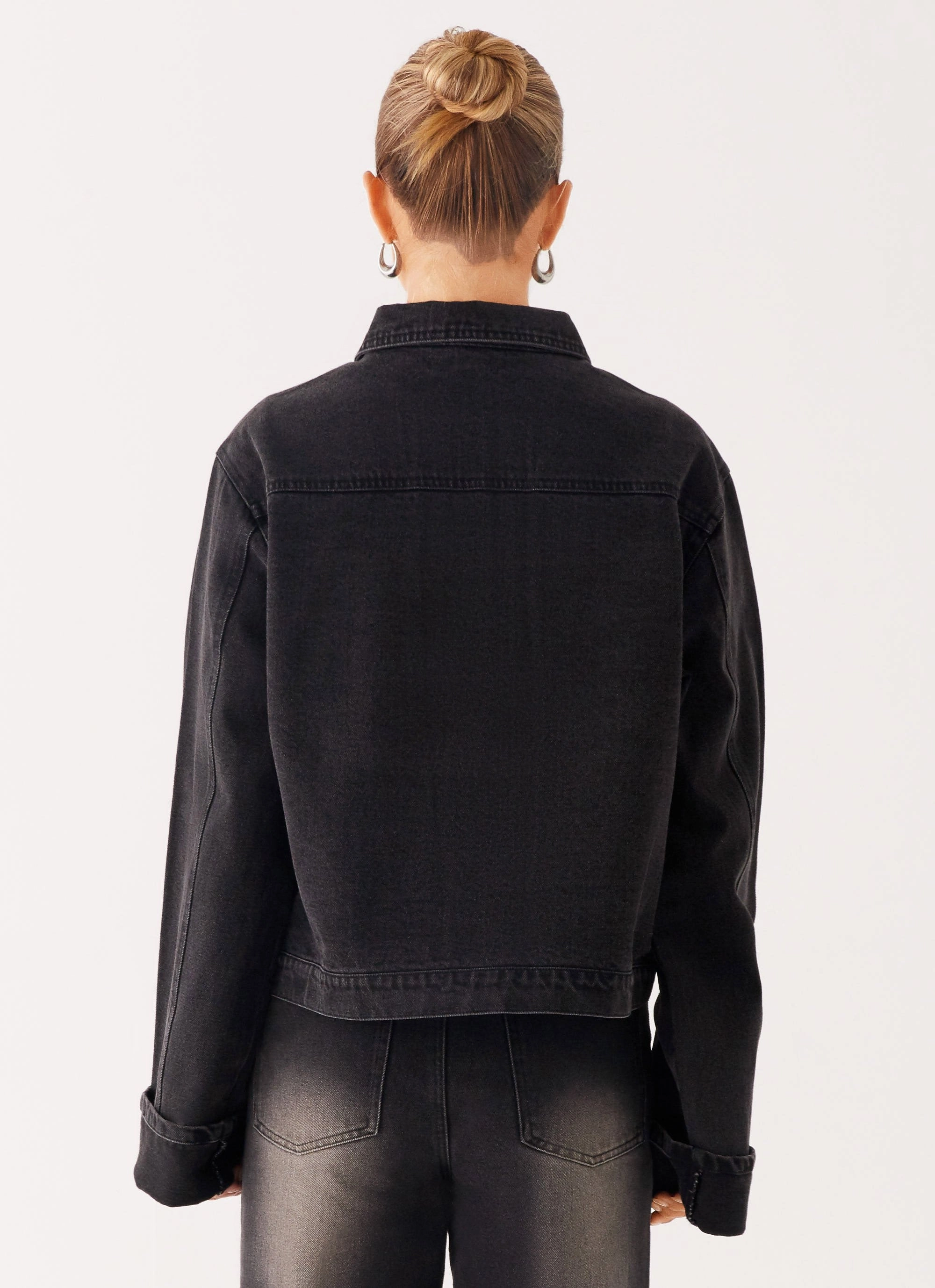 Back Again Oversized Denim Jacket - Charcoal Wash Layer Up Style Sleek Layers