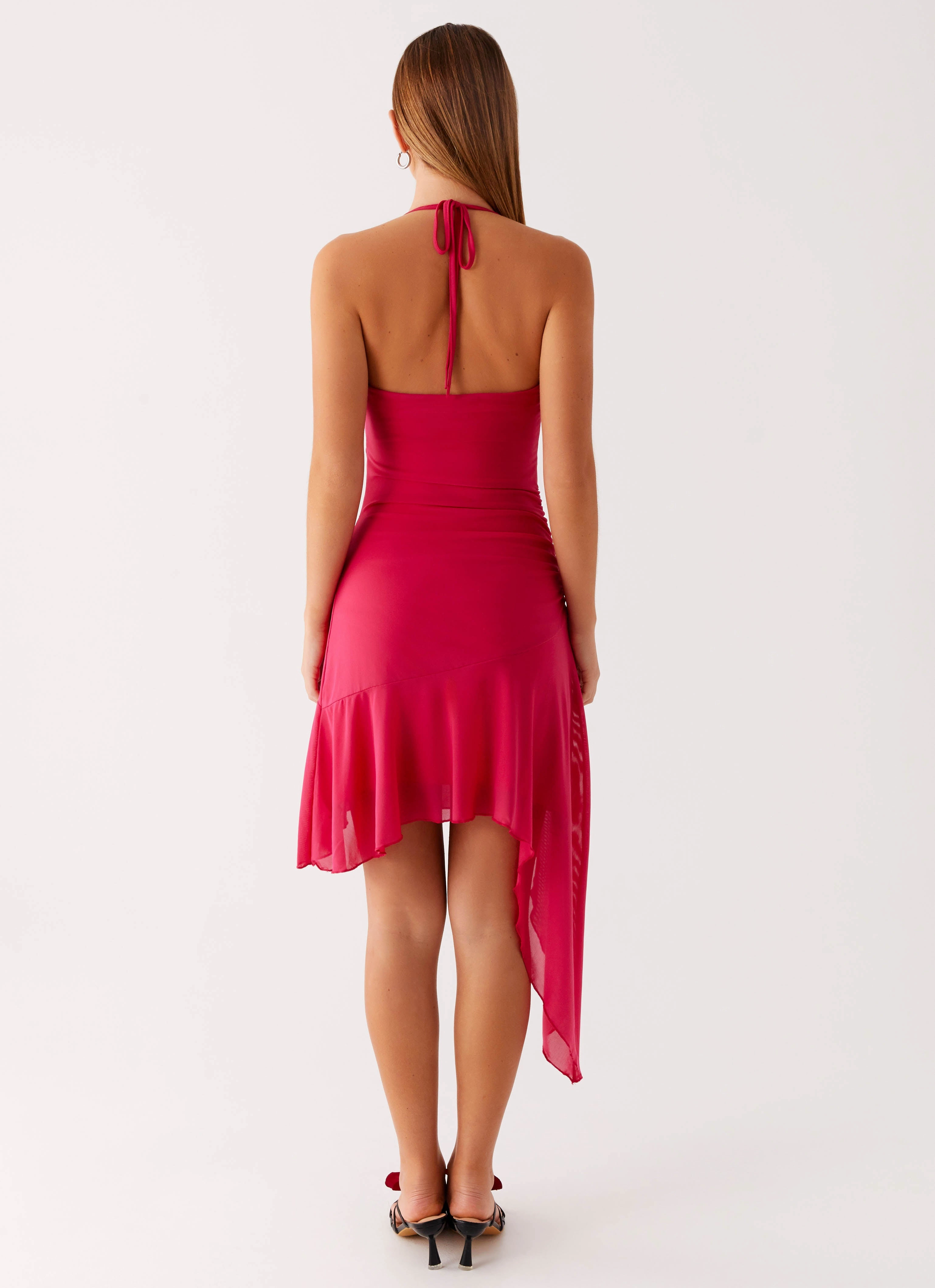 Clean Style Polite Color Mai Tai Mini Dress - Hot Pink