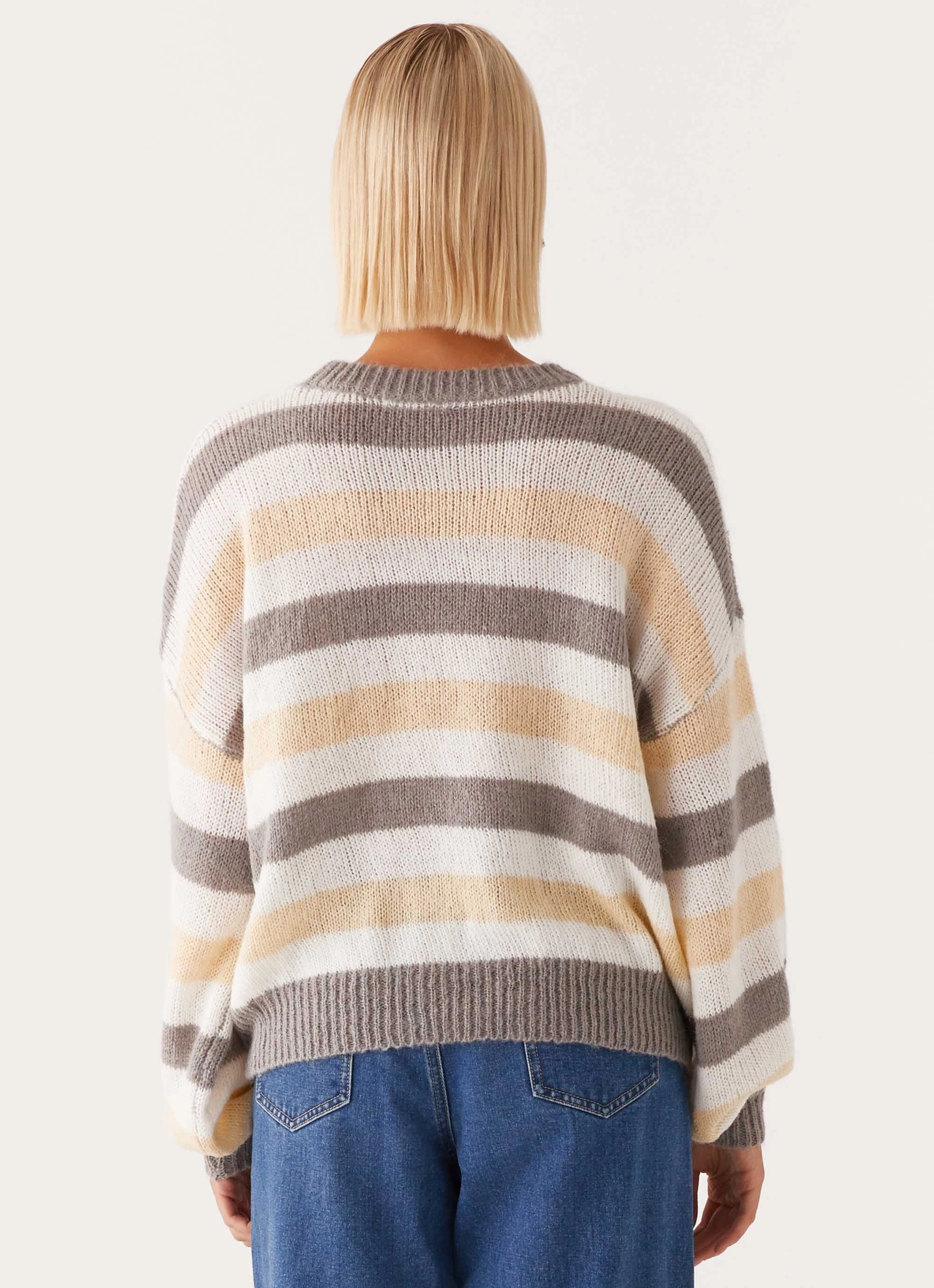 Main Character Oversized Knit Sweater - Stripe Draft Block