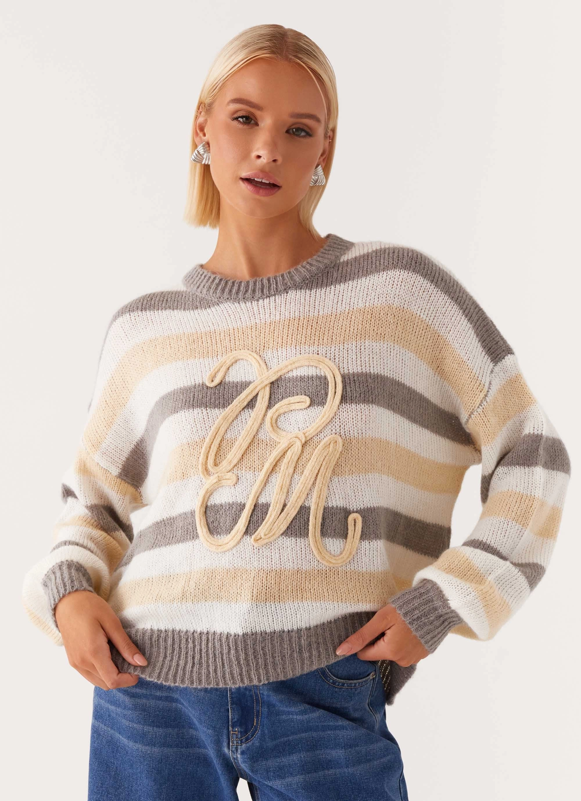 Main Character Oversized Knit Sweater - Stripe WindproofTechnology