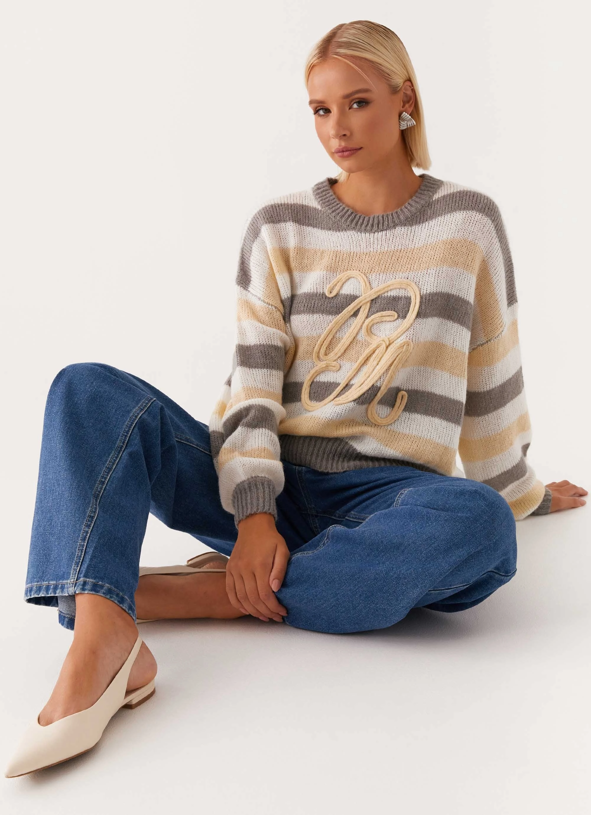 Main Character Oversized Knit Sweater - Stripe All Season Performance Weave Recycled Polyester Blend