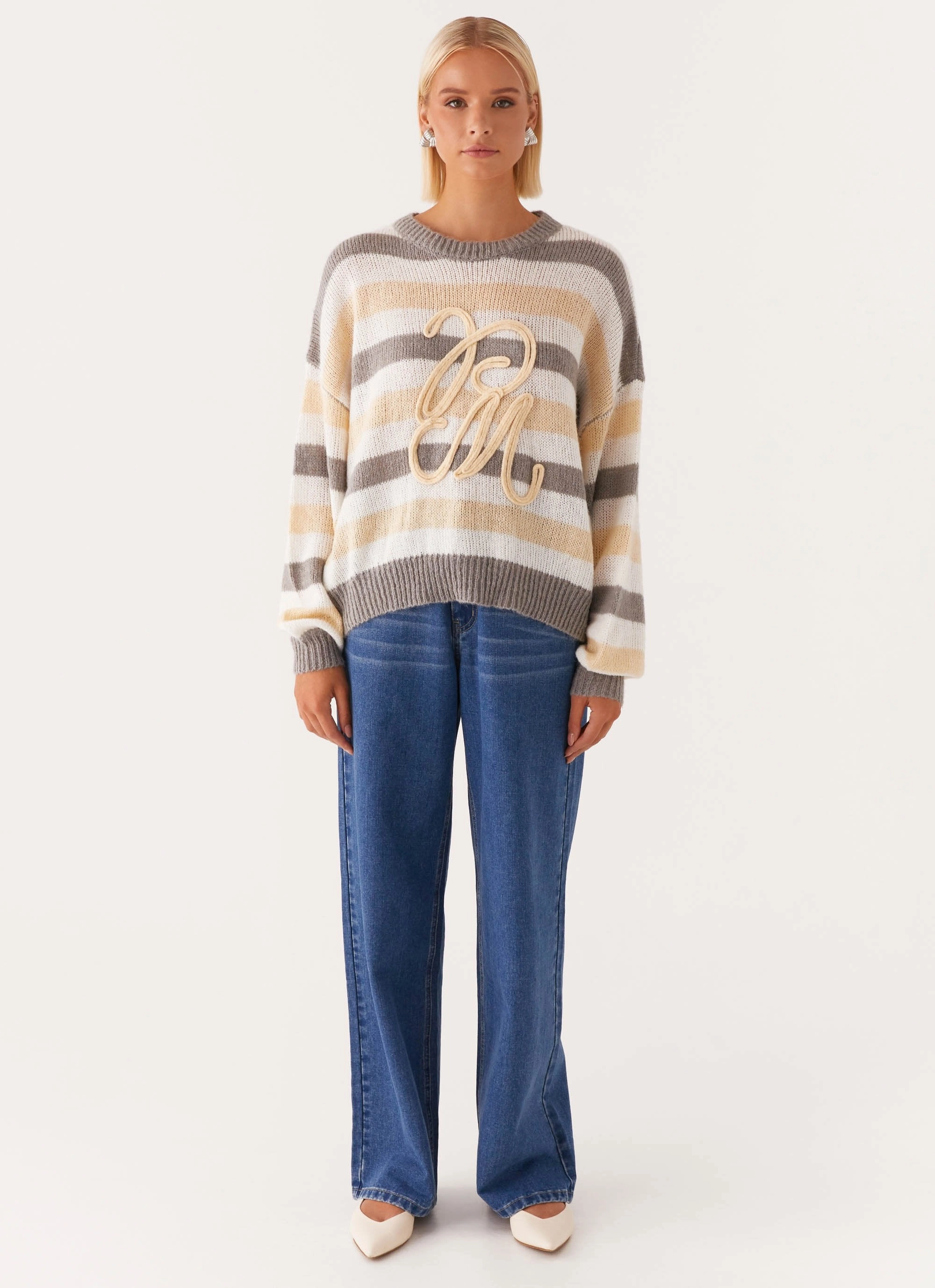 Main Character Oversized Knit Sweater - Stripe Work Tough