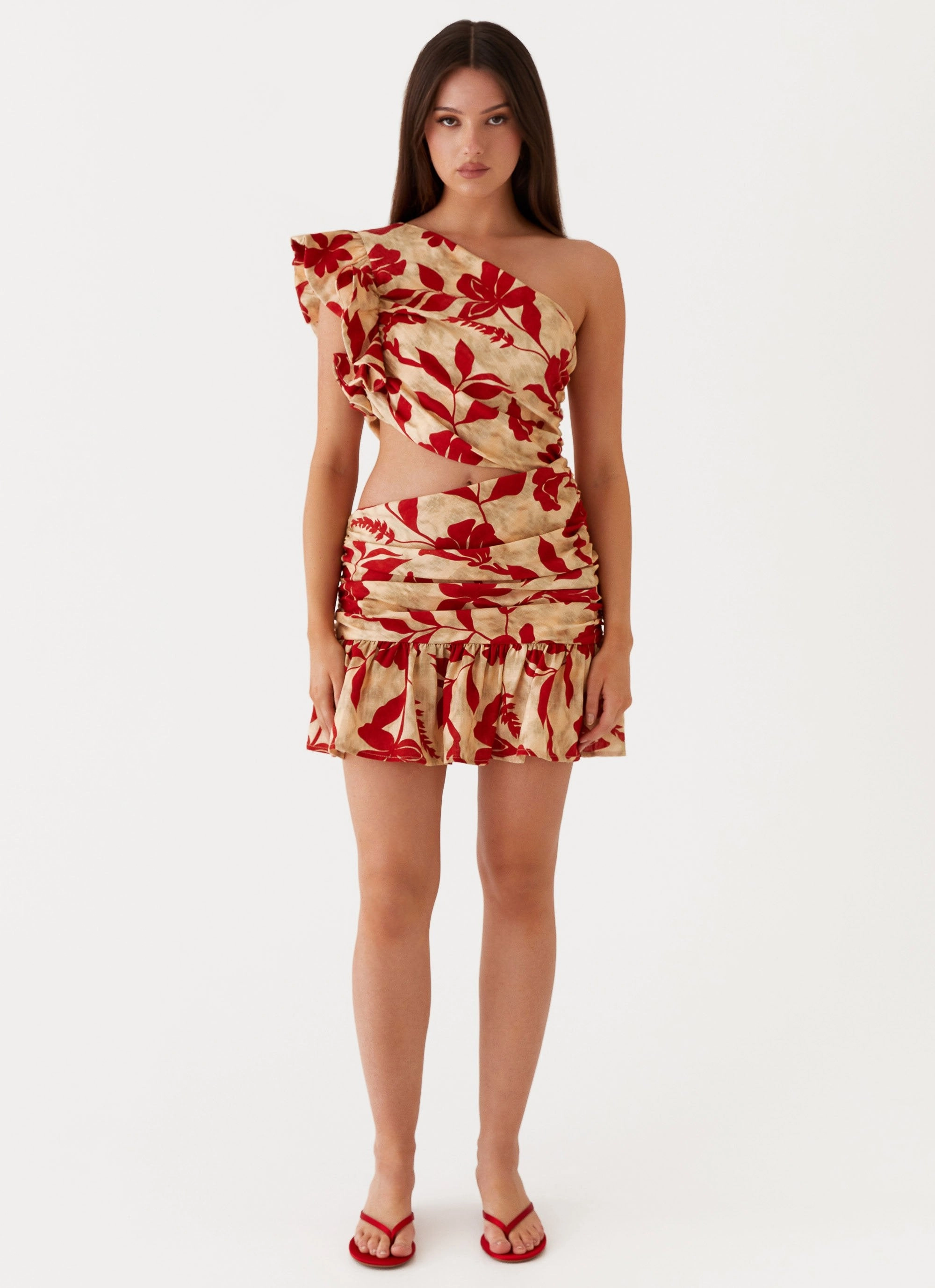 Maisie Linen Mini Dress - Red Green Floral All Inclusive Sophisticated Elegance