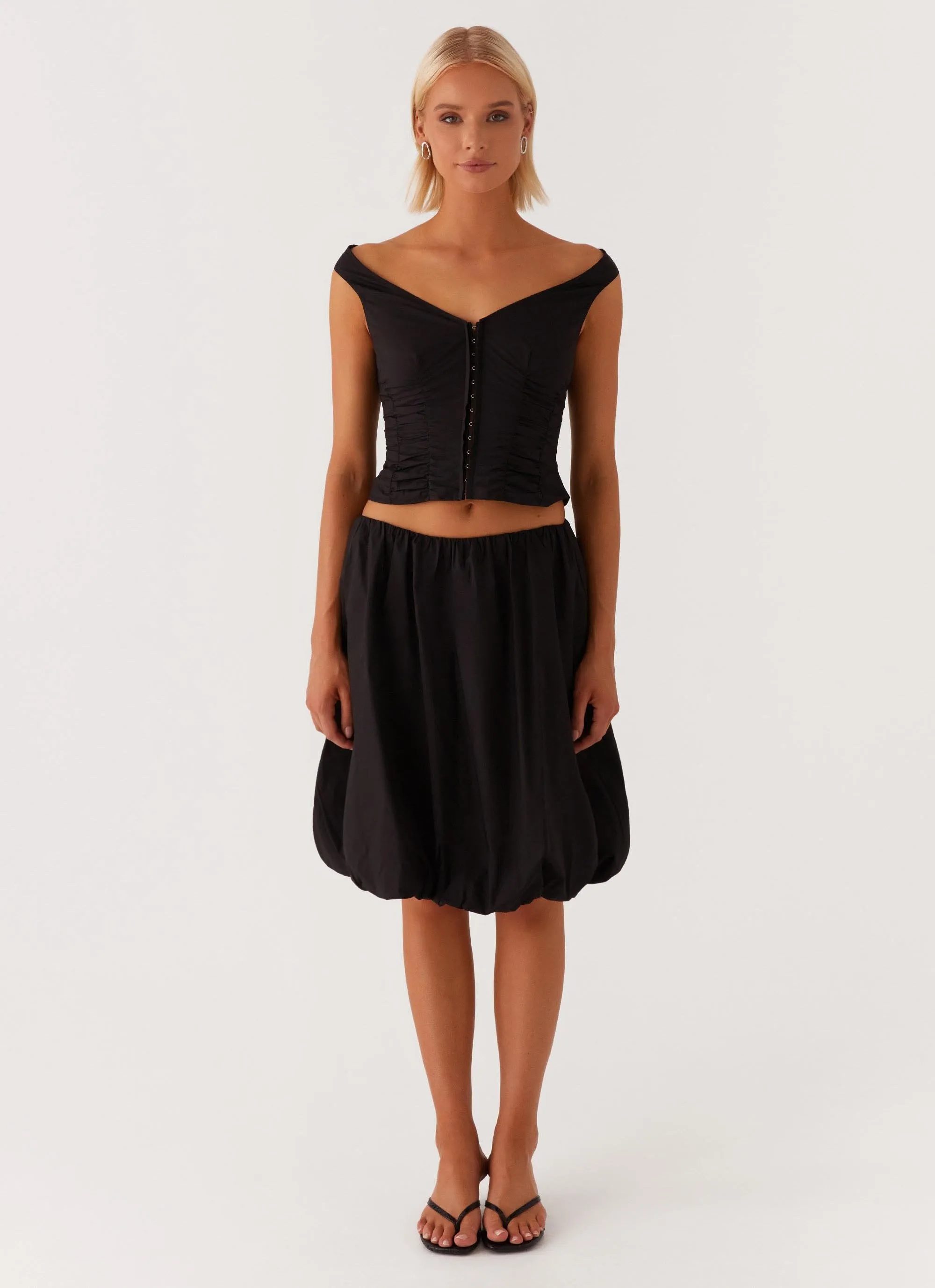 High Elasticity Material Make Way Bubble Midi Skirt - Black
