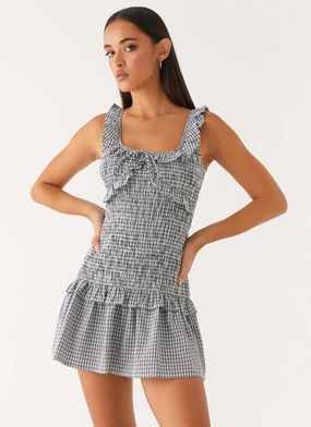 Trend Glow Essential Layer Mali Shirred Mini Dress - Checker