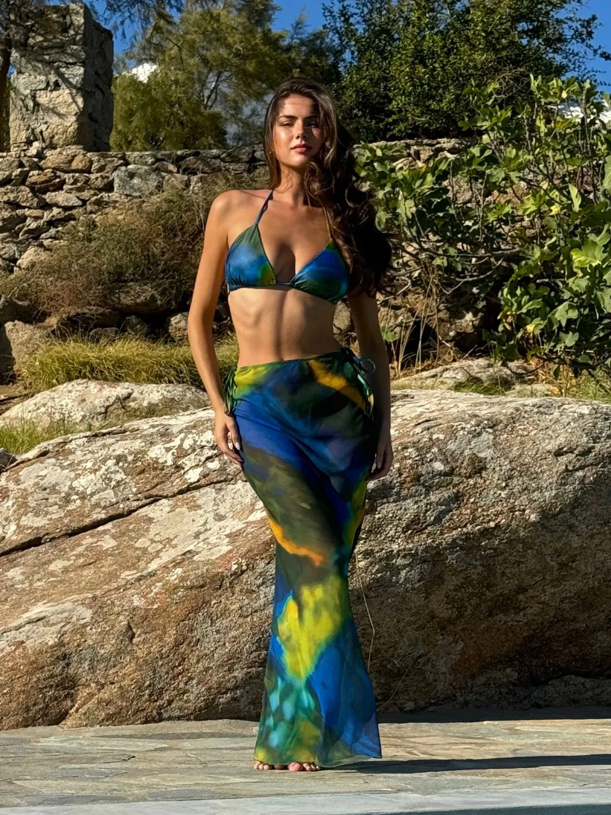 Malibu Sheer Beach Maxi Skirt / Blue and Green Photography Session Cool Touch
