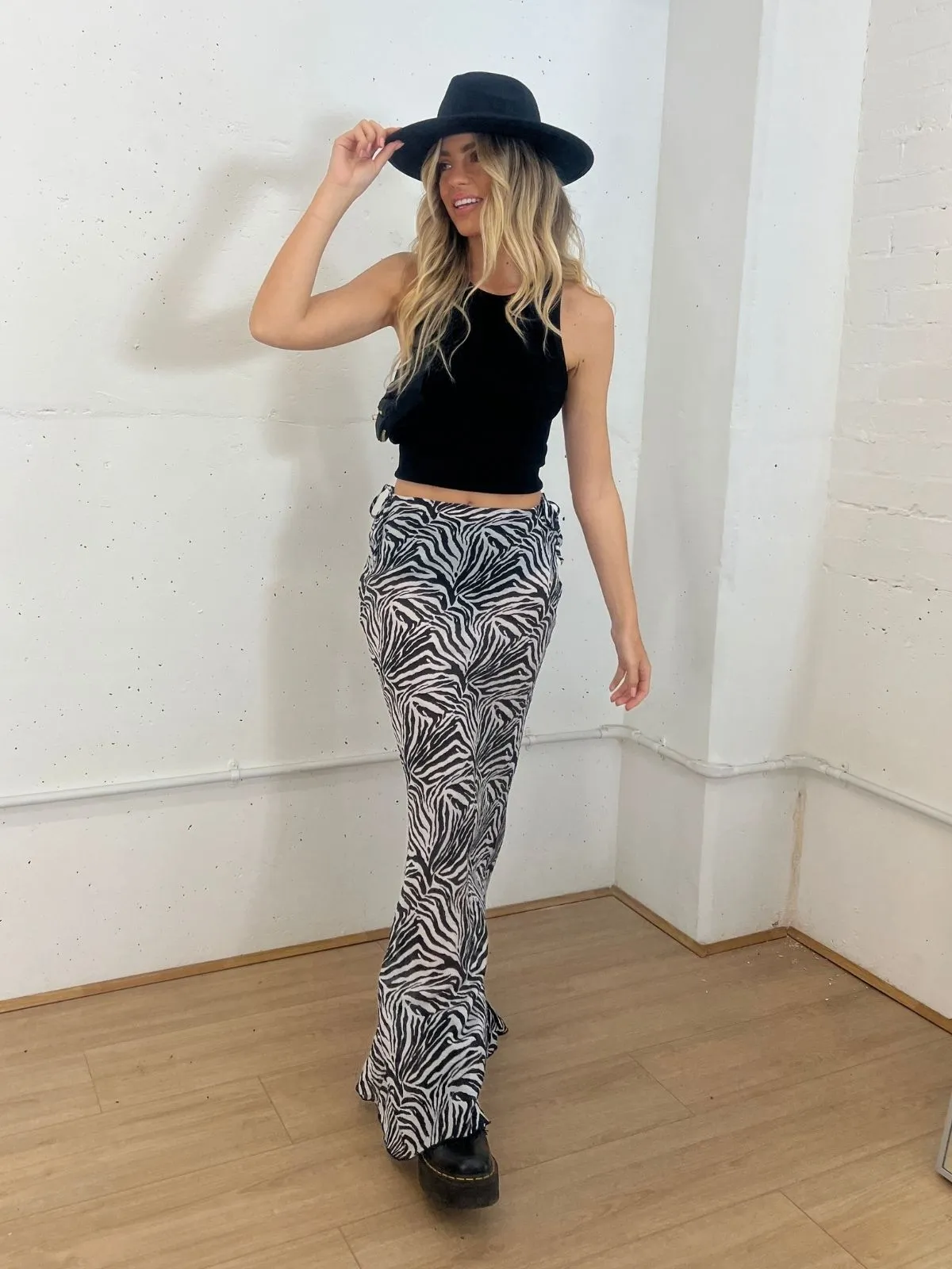 Malibu Sheer Beach Maxi Skirt / Zebra Tea length High Elasticity Material