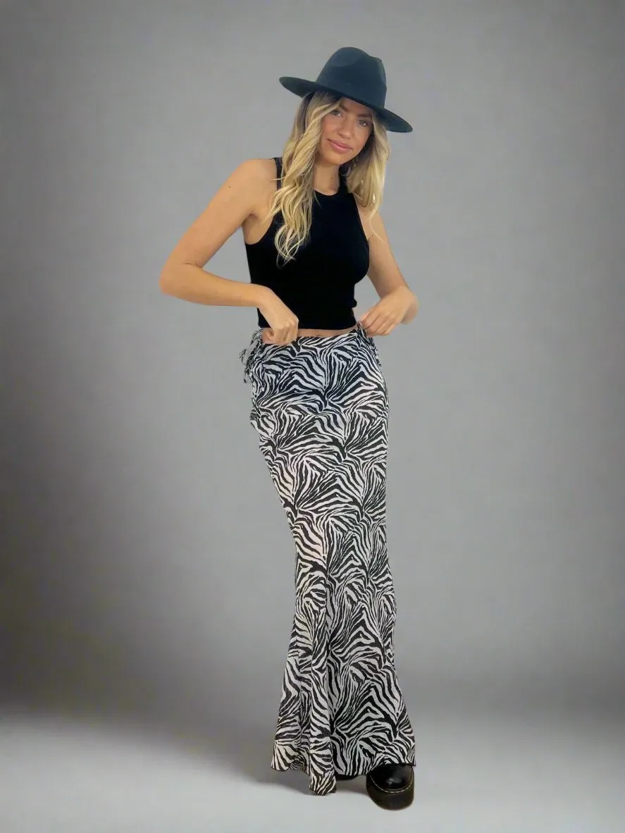 Low Maintenance Fabric Cashmere Touch Malibu Sheer Beach Maxi Skirt / Zebra