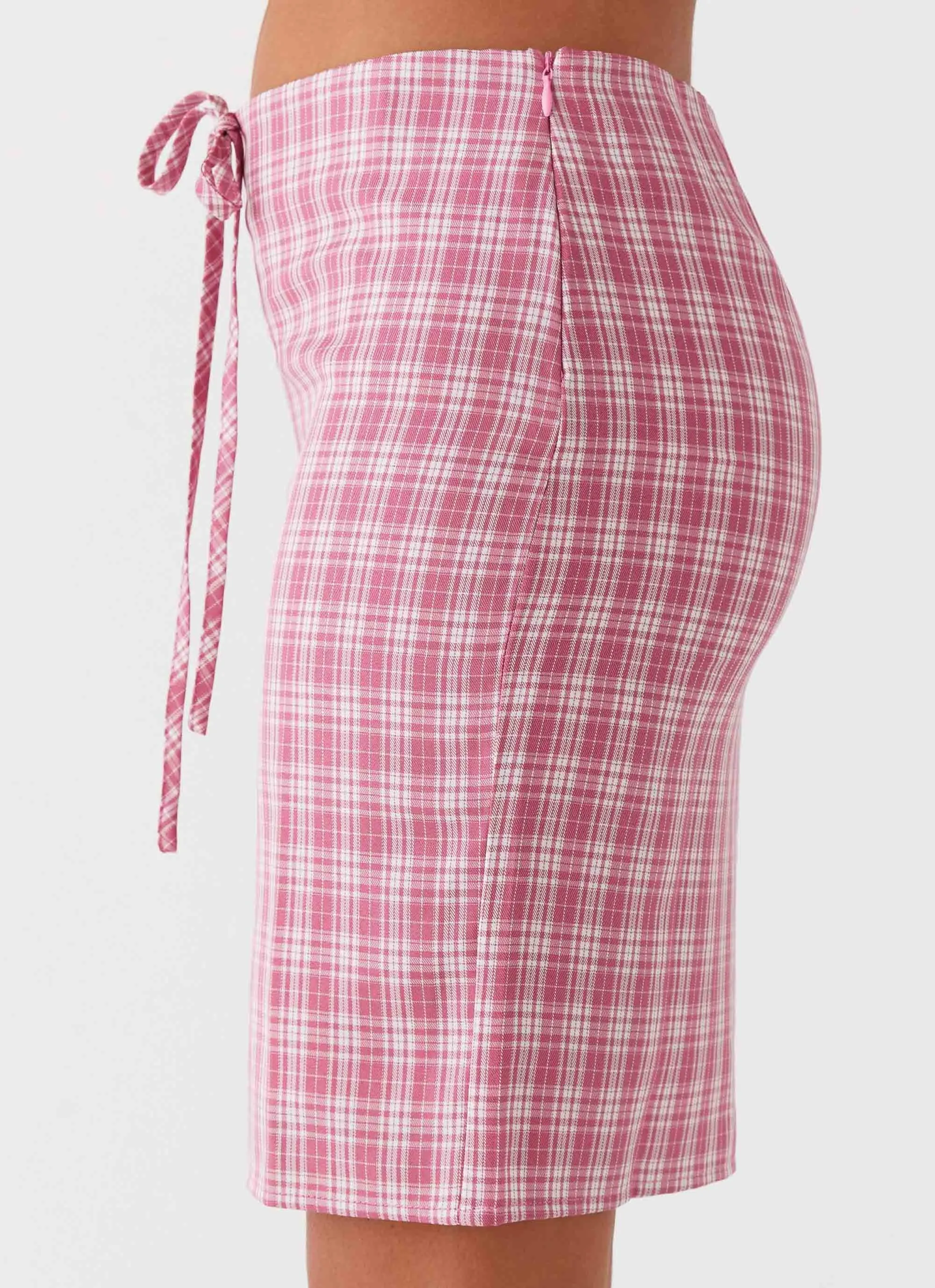 Celebrity Style Mamita Midi Skirt - Pink Check