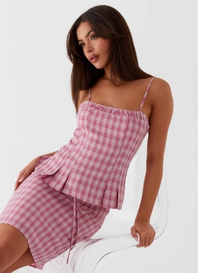 Mamita Ruched Top - Pink Check NoSlip Grip Design Breathable Construction Breathable mesh lining Mamita Ruched Top - Pink Check