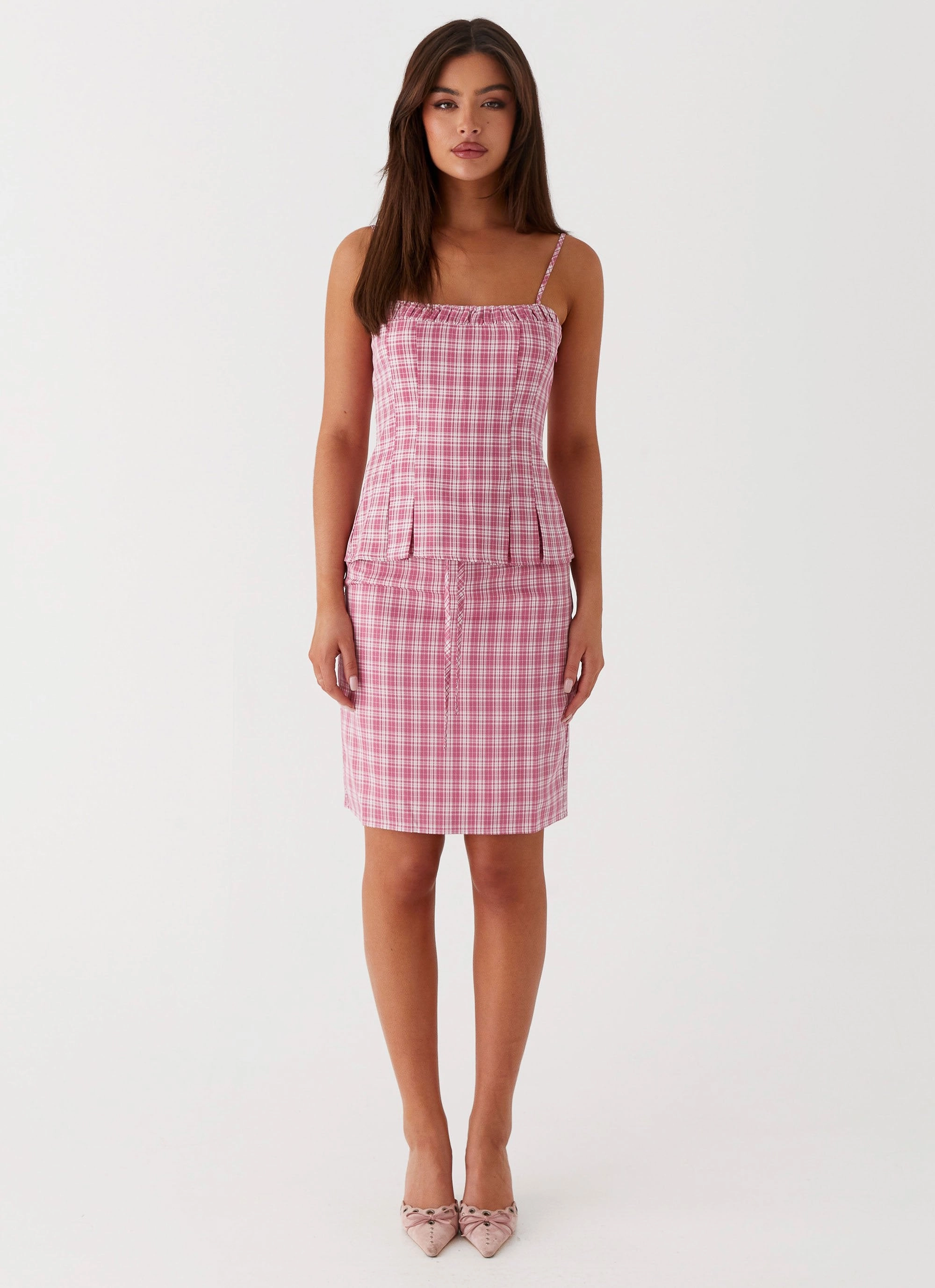 Mamita Ruched Top - Pink Check Comfortable Cotton AntiPillingTreatment