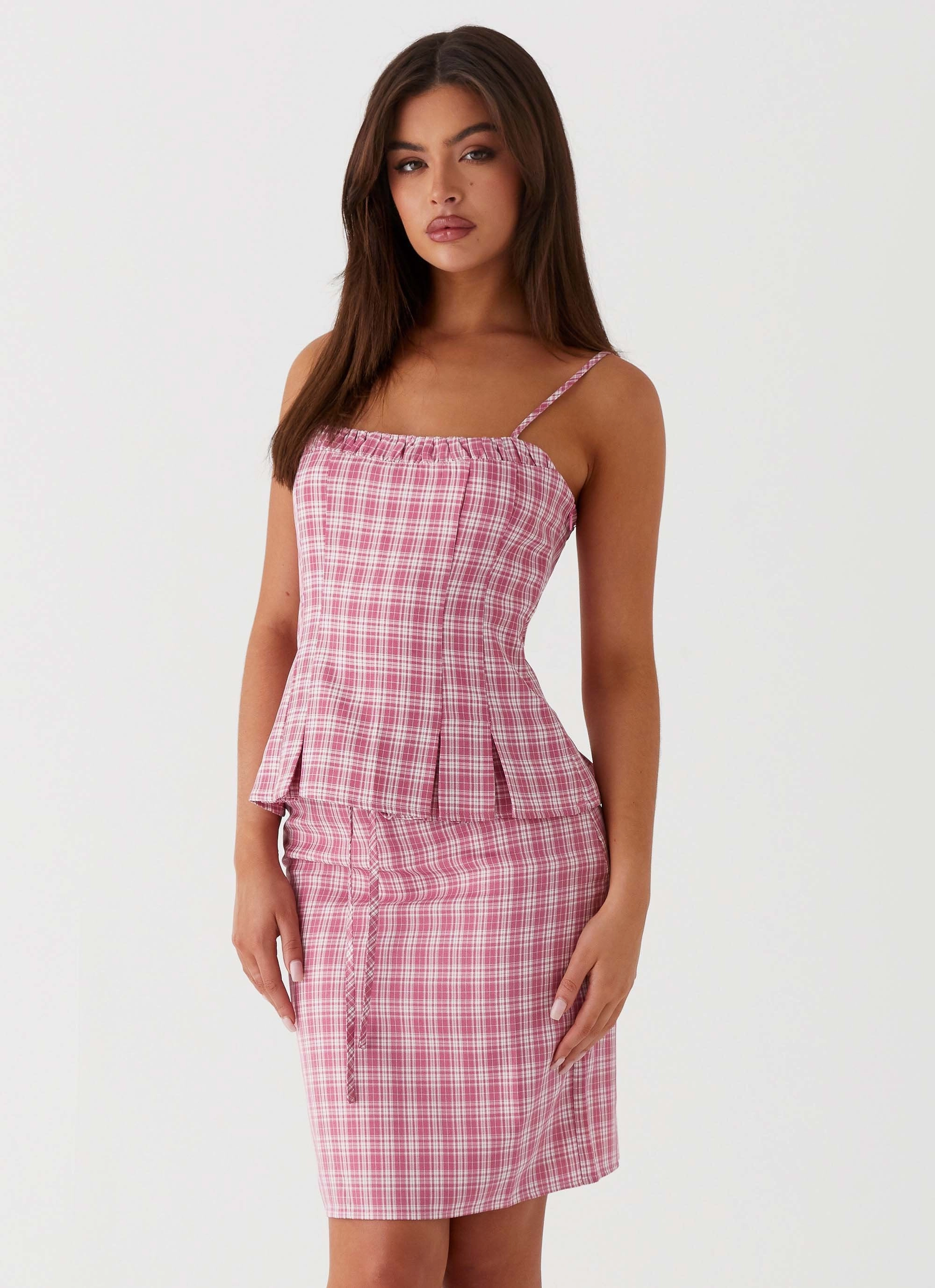 Warm Layer Mamita Ruched Top - Pink Check