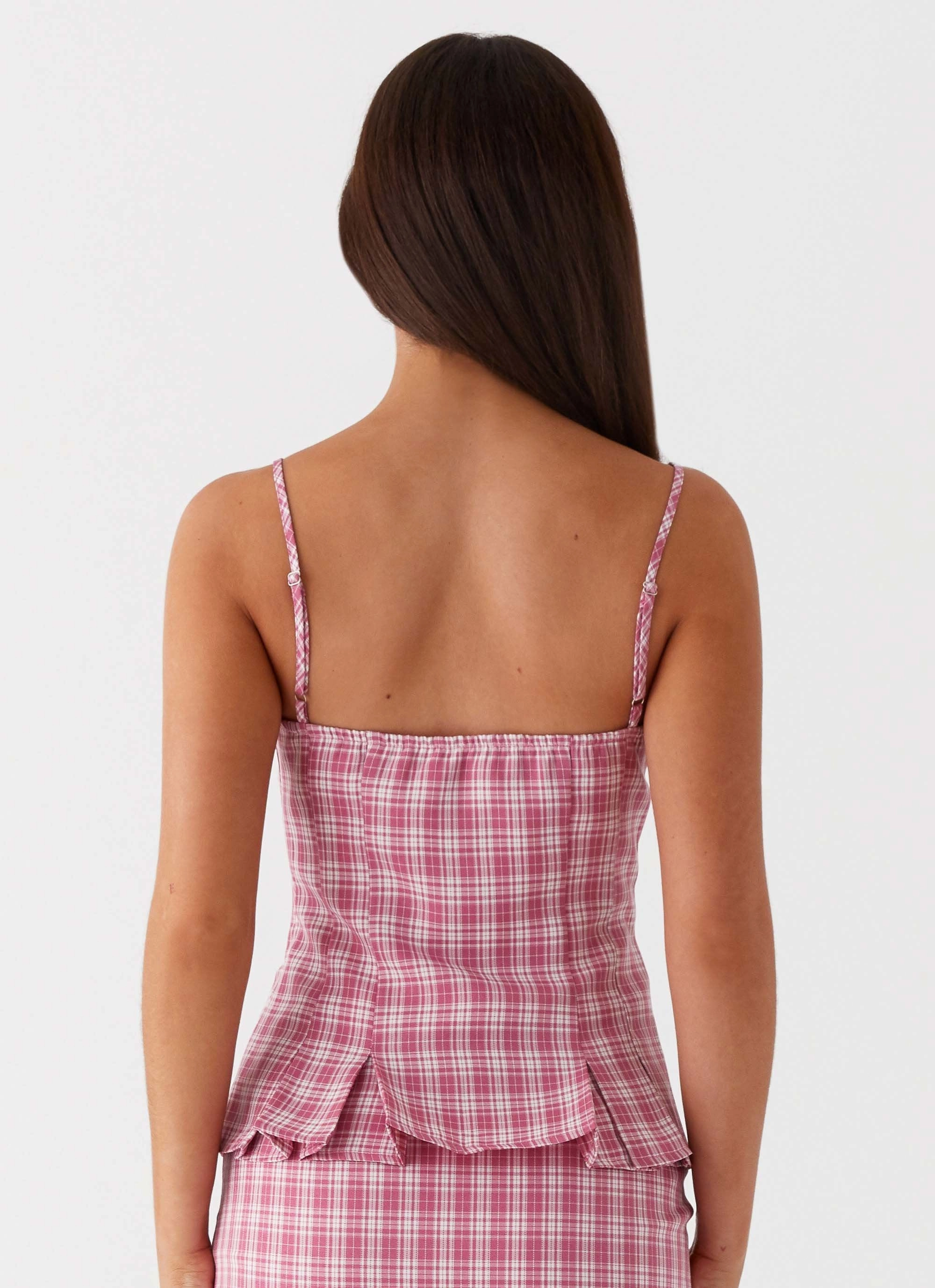 DoubleLayeredCollar Mamita Ruched Top - Pink Check