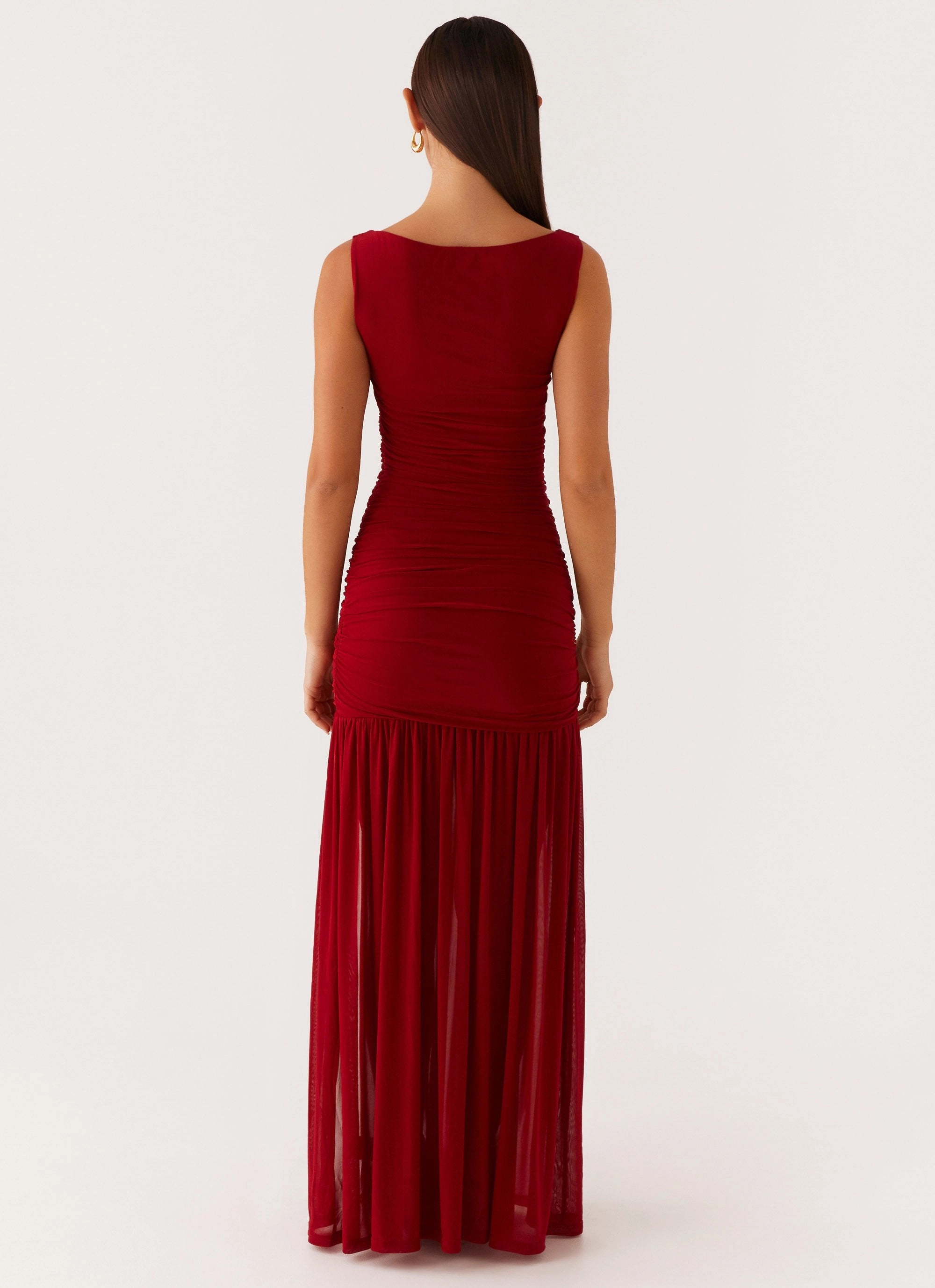 Sheer-Overlay Dark Tones Manon Maxi Dress - Red