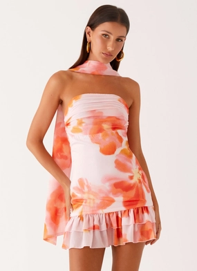 Manon Scarf Mini Dress - Blushing Blossom Beach Gear Side-Zip Smooth Finish Manon Scarf Mini Dress - Blushing Blossom