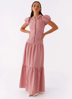 Marble Pattern Verity Maxi Dress - Red Gingham Verity Maxi Dress - Red Gingham Draped Fabric