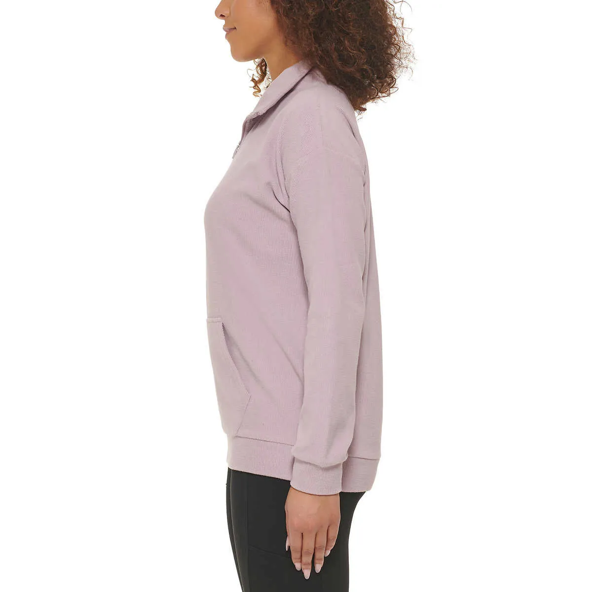 Marc NY By Andrew Marc Women's Kangaroo Pocket Ribbed Quarter Zip Sweatshirt Pullover Top