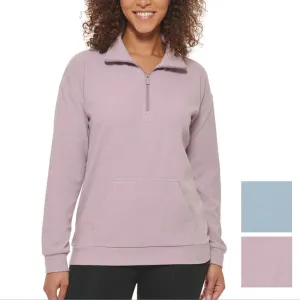 Marc NY By Andrew Marc Women's Kangaroo Pocket Ribbed Quarter Zip Sweatshirt Pullover Top