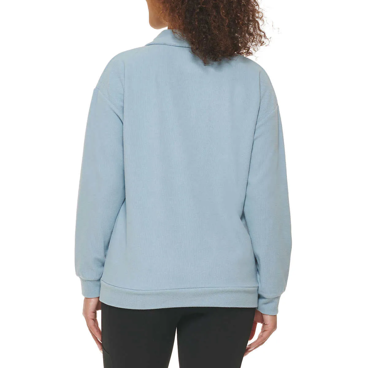 Marc NY By Andrew Marc Women's Kangaroo Pocket Ribbed Quarter Zip Sweatshirt Pullover Top