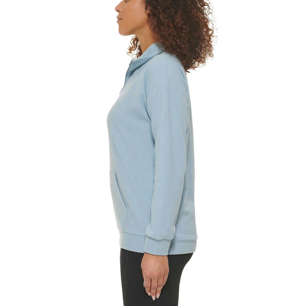 Marc NY By Andrew Marc Women's Kangaroo Pocket Ribbed Quarter Zip Sweatshirt Pullover Top