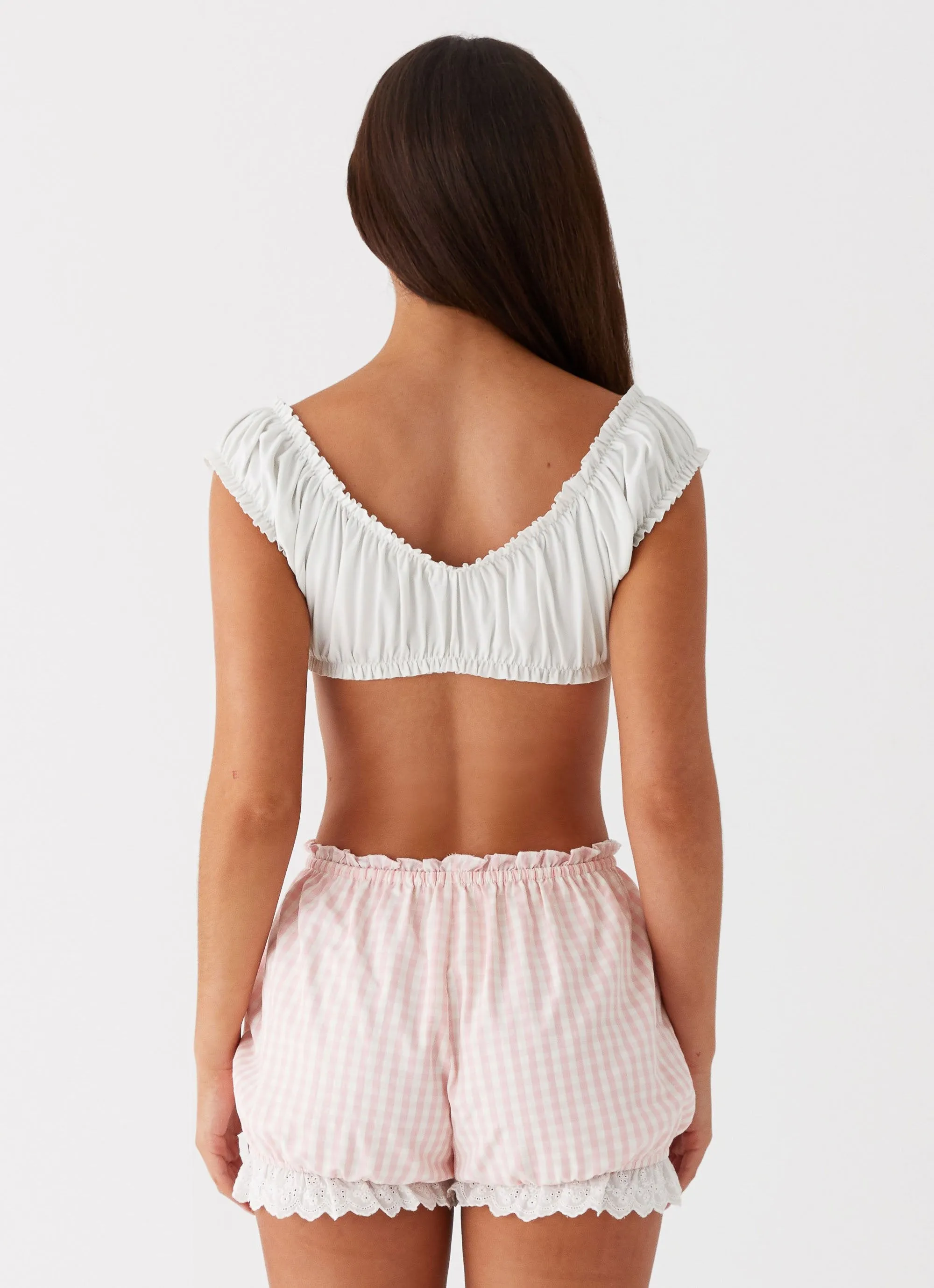 Marcella Crop Top - White High Neckline