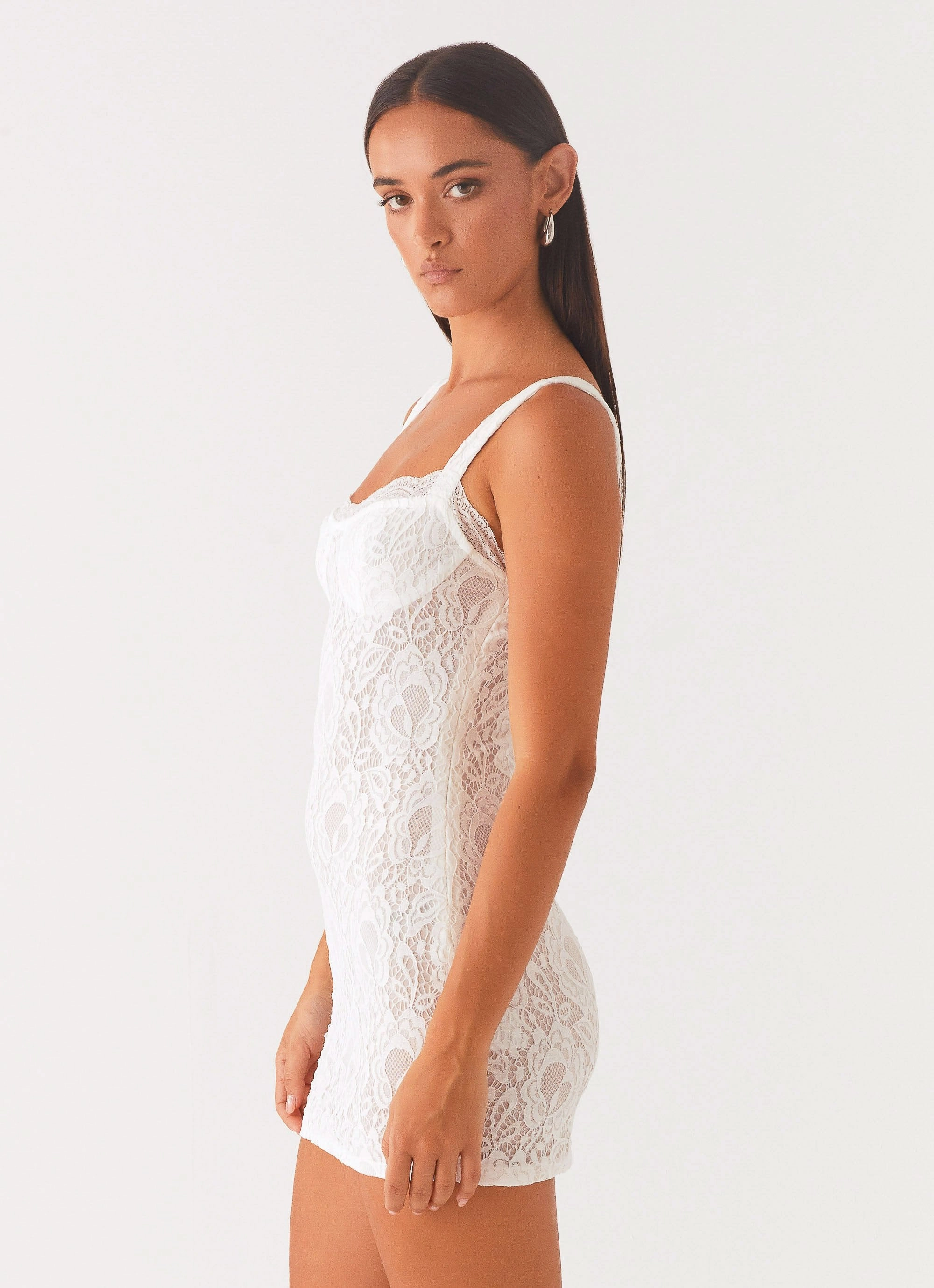 Maree Lace Mini Dress - White Back-Pocket