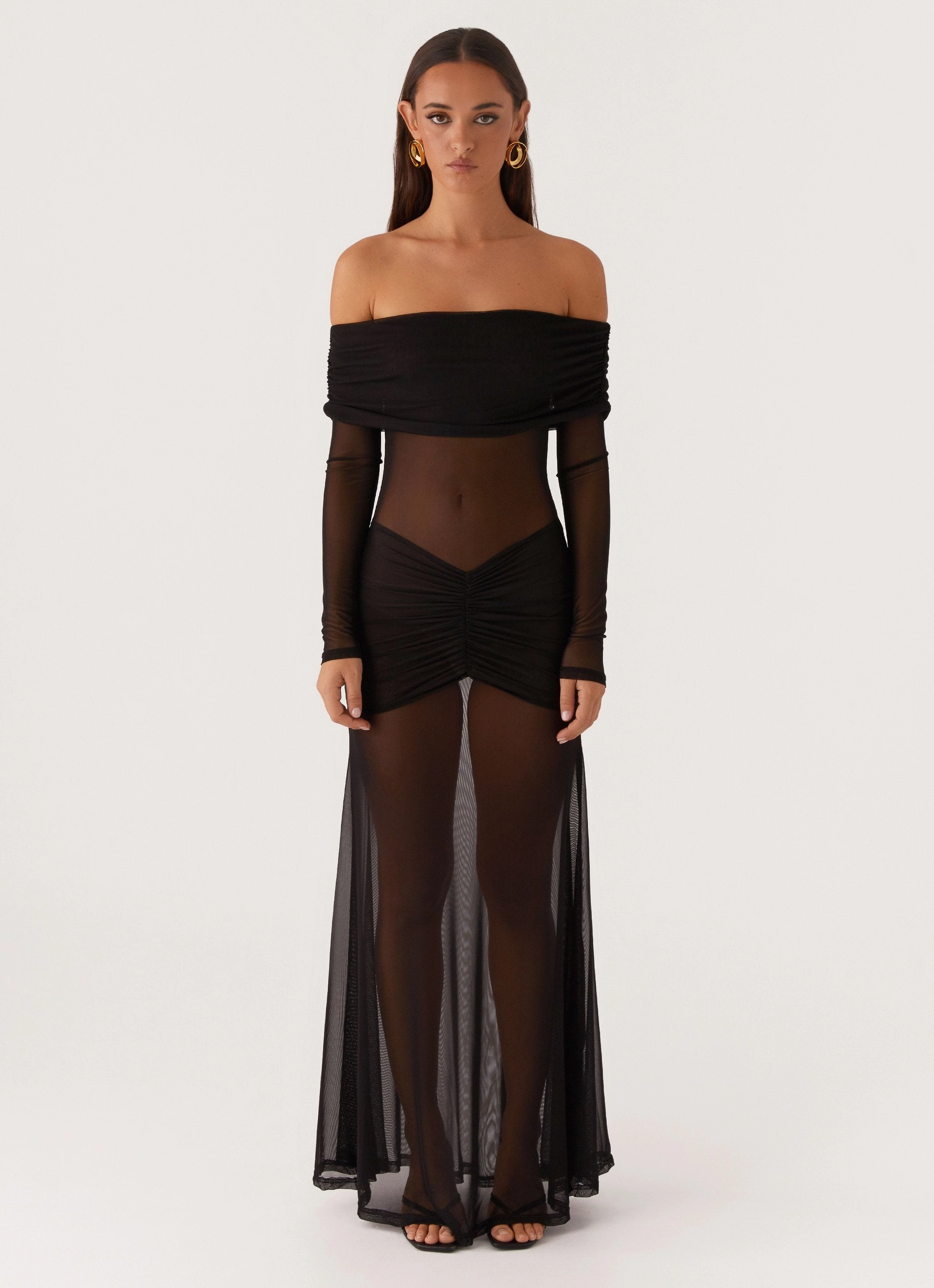 Maren Off Shoulder Maxi Dress - Black Dressy Glow Modern Texture