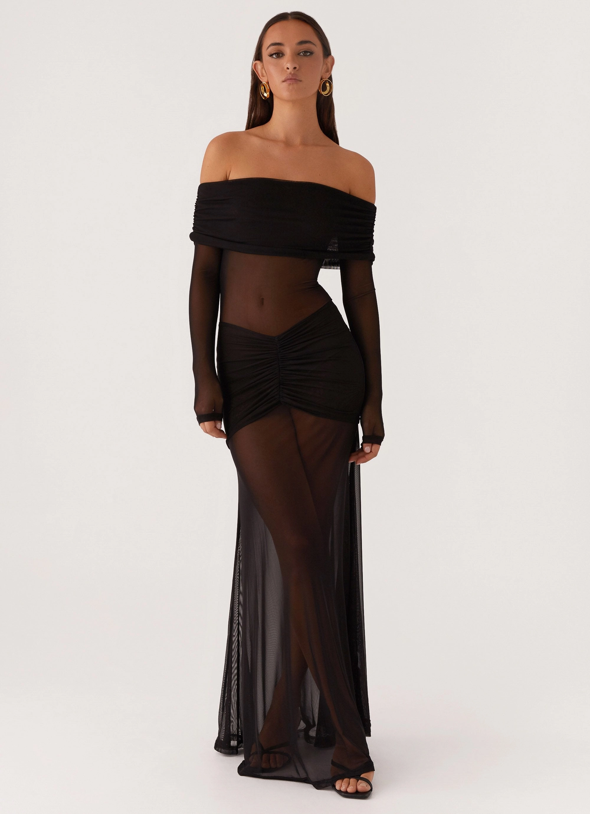 Maren Off Shoulder Maxi Dress - Black Airy Touch