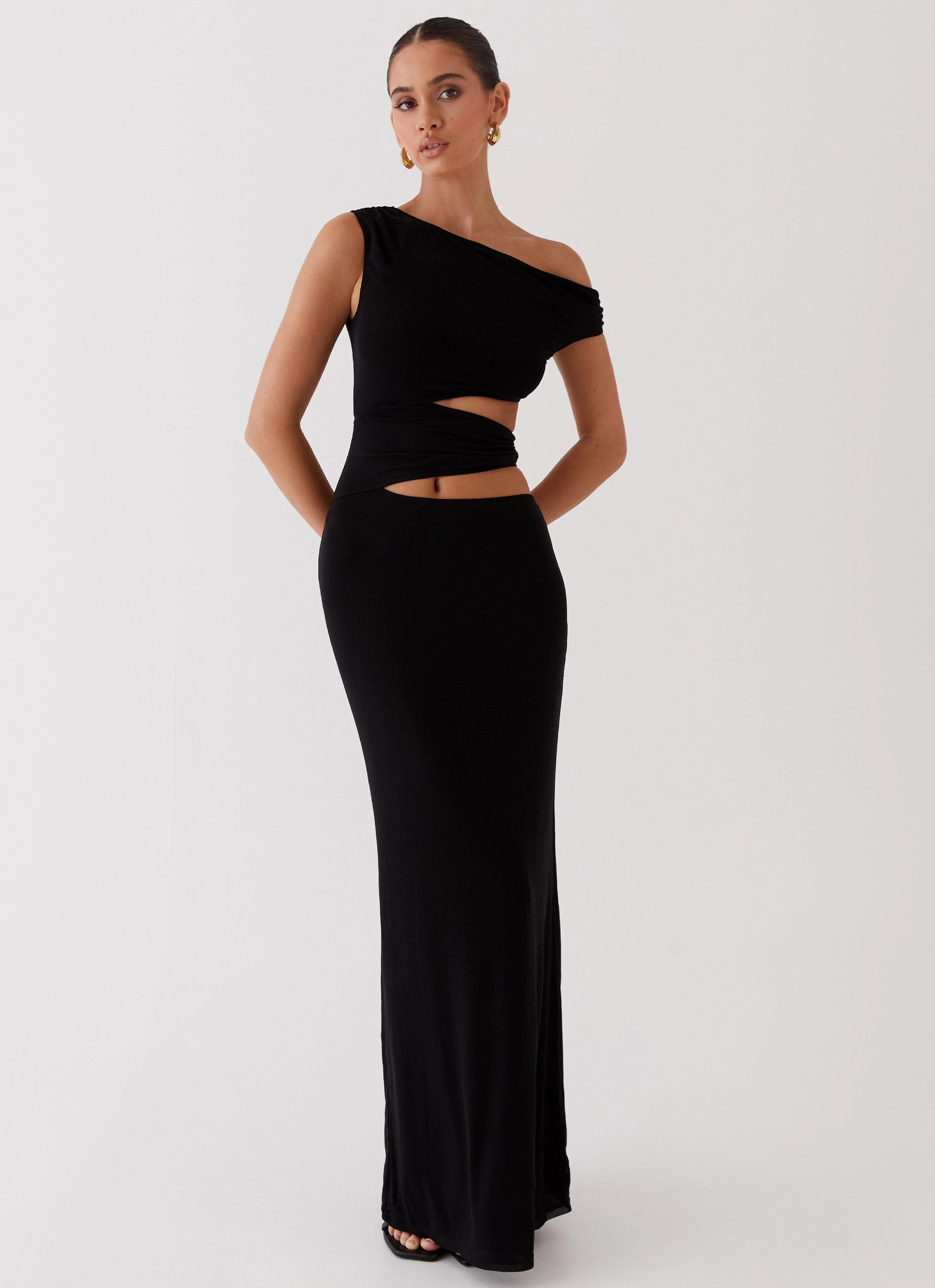Margot One Shoulder Maxi Dress - Black Grab Quick