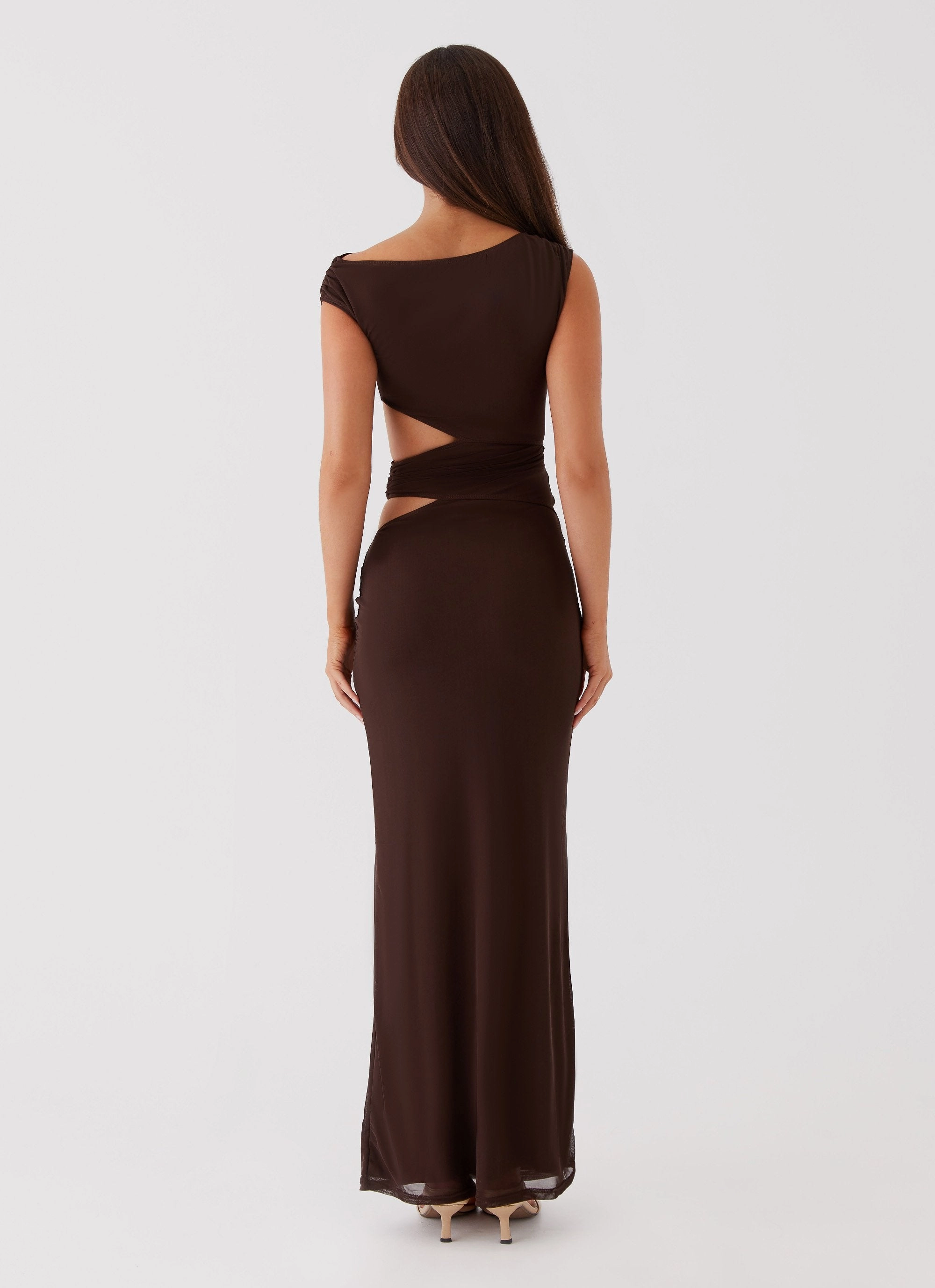 Margot One Shoulder Maxi Dress - Chocolate Sleek Outline