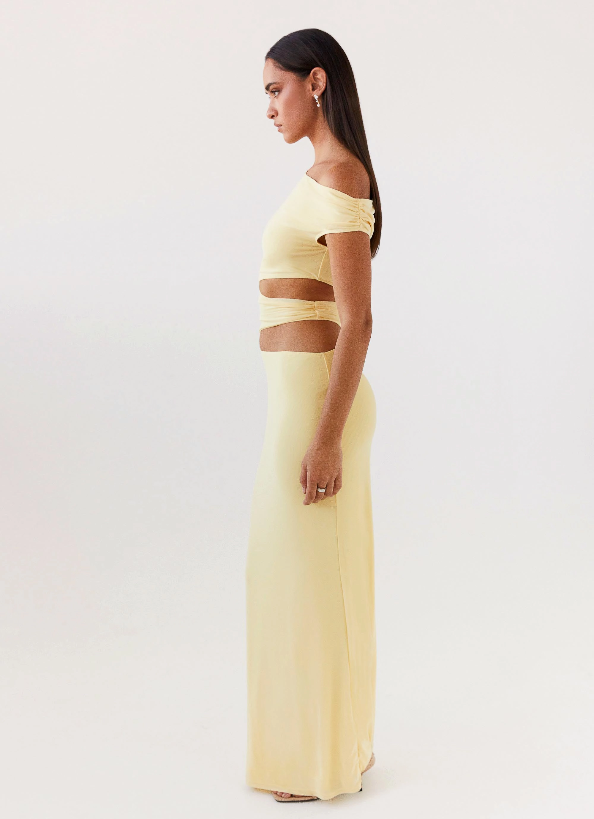Margot One Shoulder Maxi Dress - Yellow Soft Lines