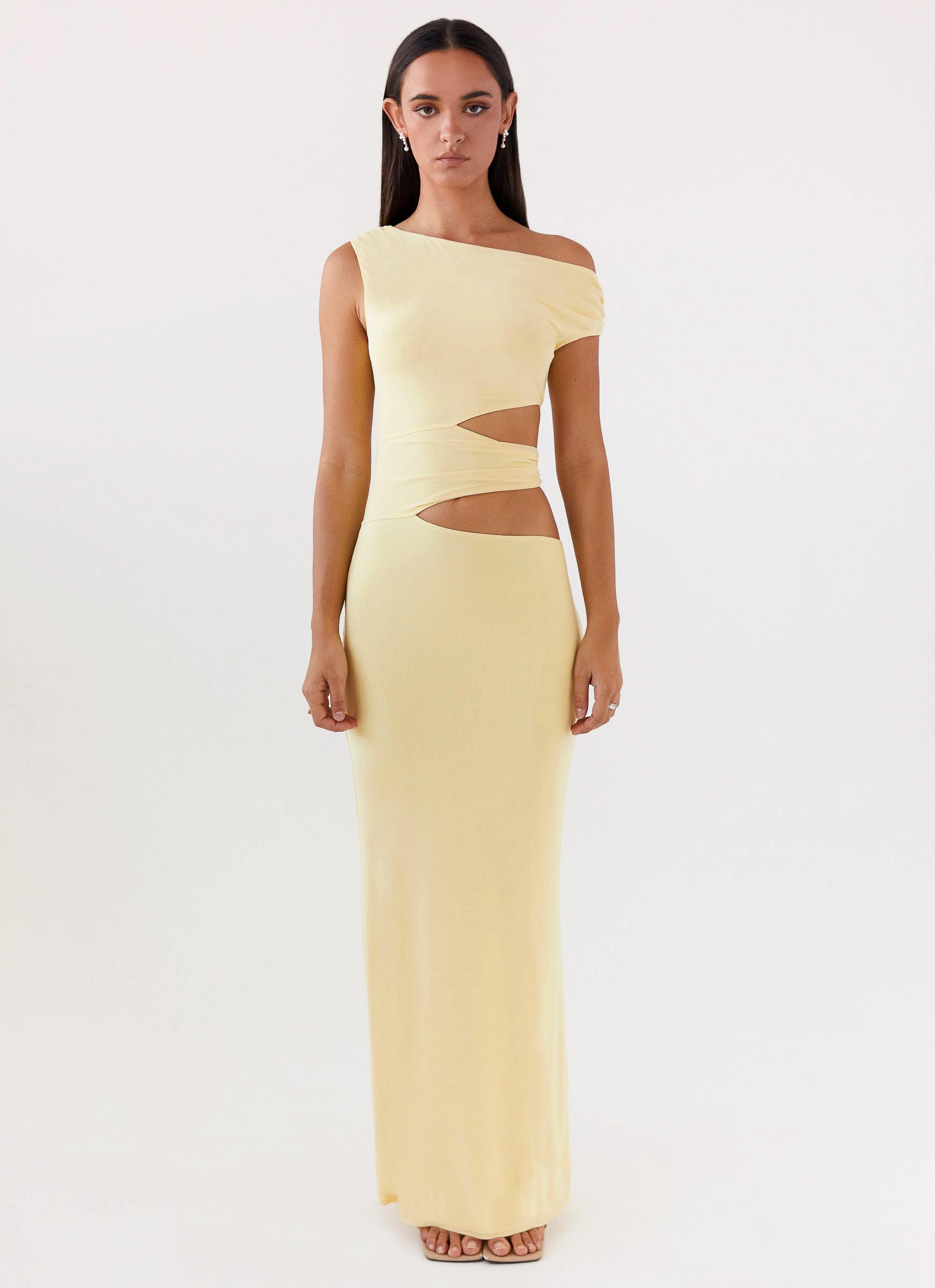 Power Soft Sequin-Detail Margot One Shoulder Maxi Dress - Yellow