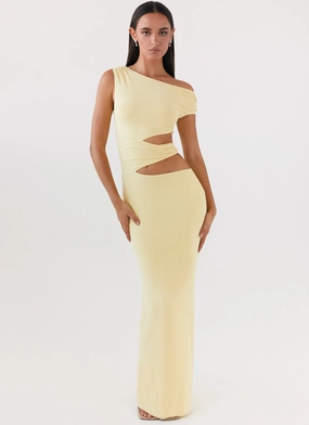 Breezy Fit Tiered Skirt Margot One Shoulder Maxi Dress - Yellow