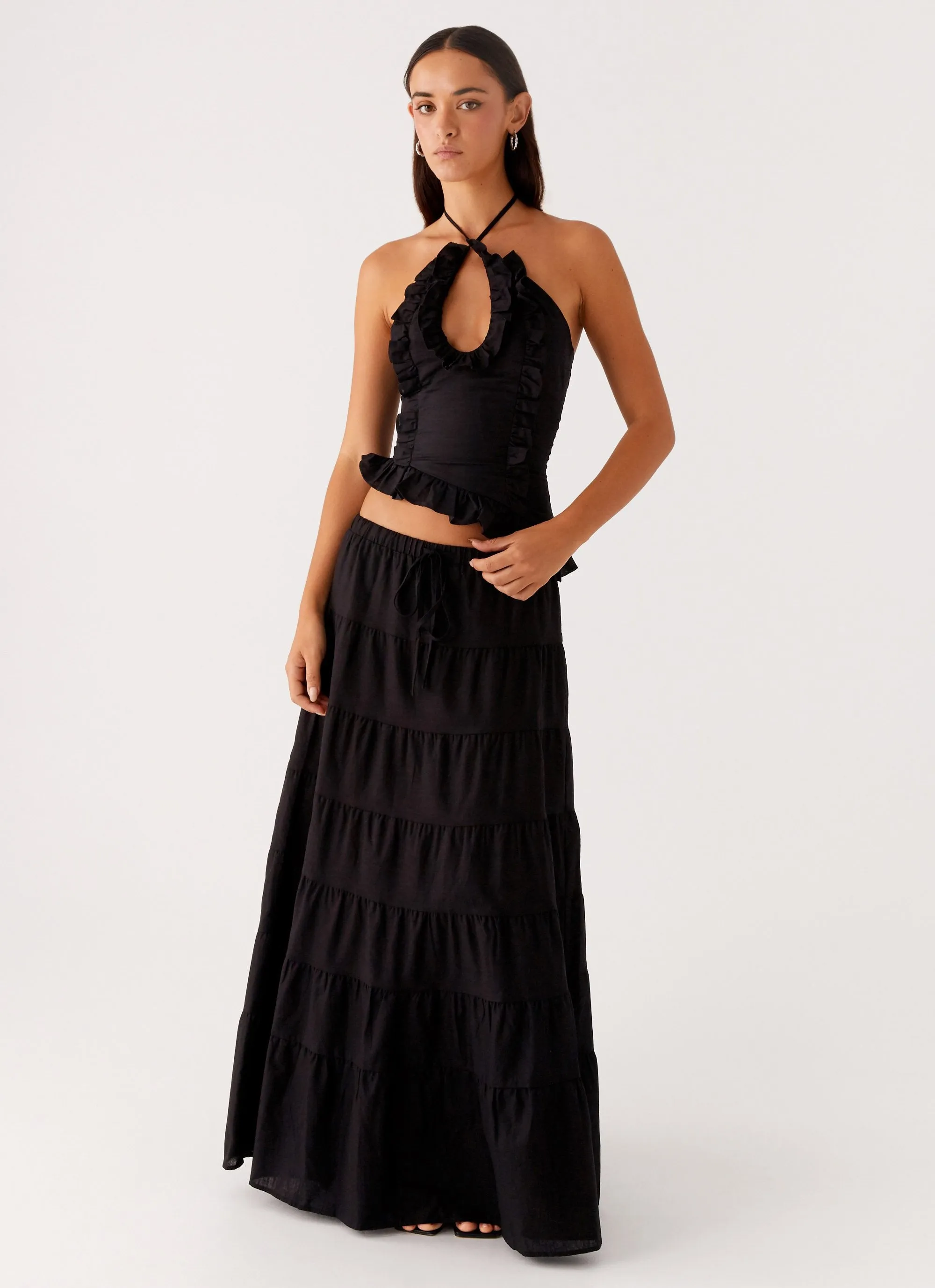 Mariella Linen Maxi Skirt - Black Clean Style