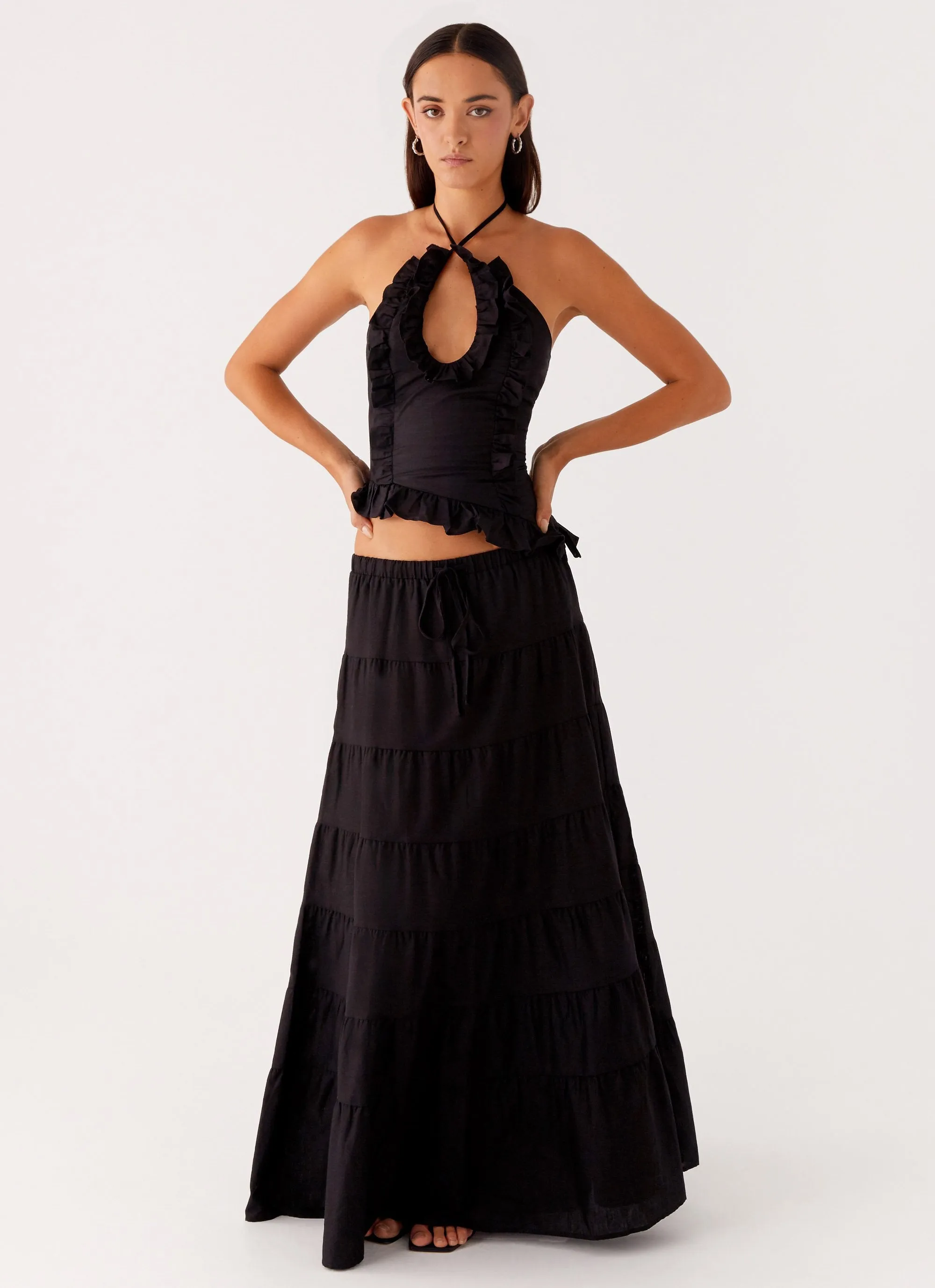 Mariella Linen Maxi Skirt - Black Daily Wear