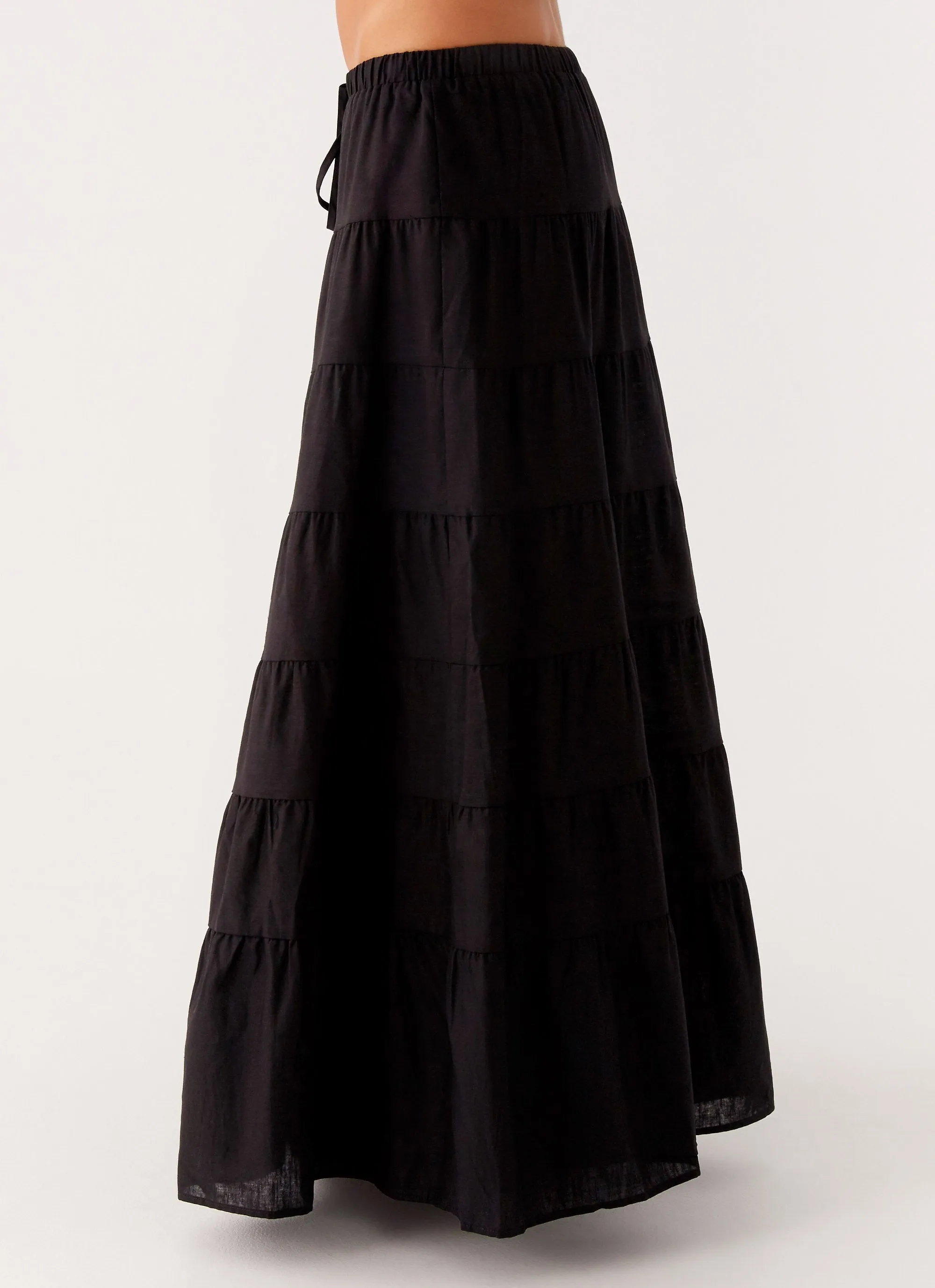 Pocket Design Mariella Linen Maxi Skirt - Black