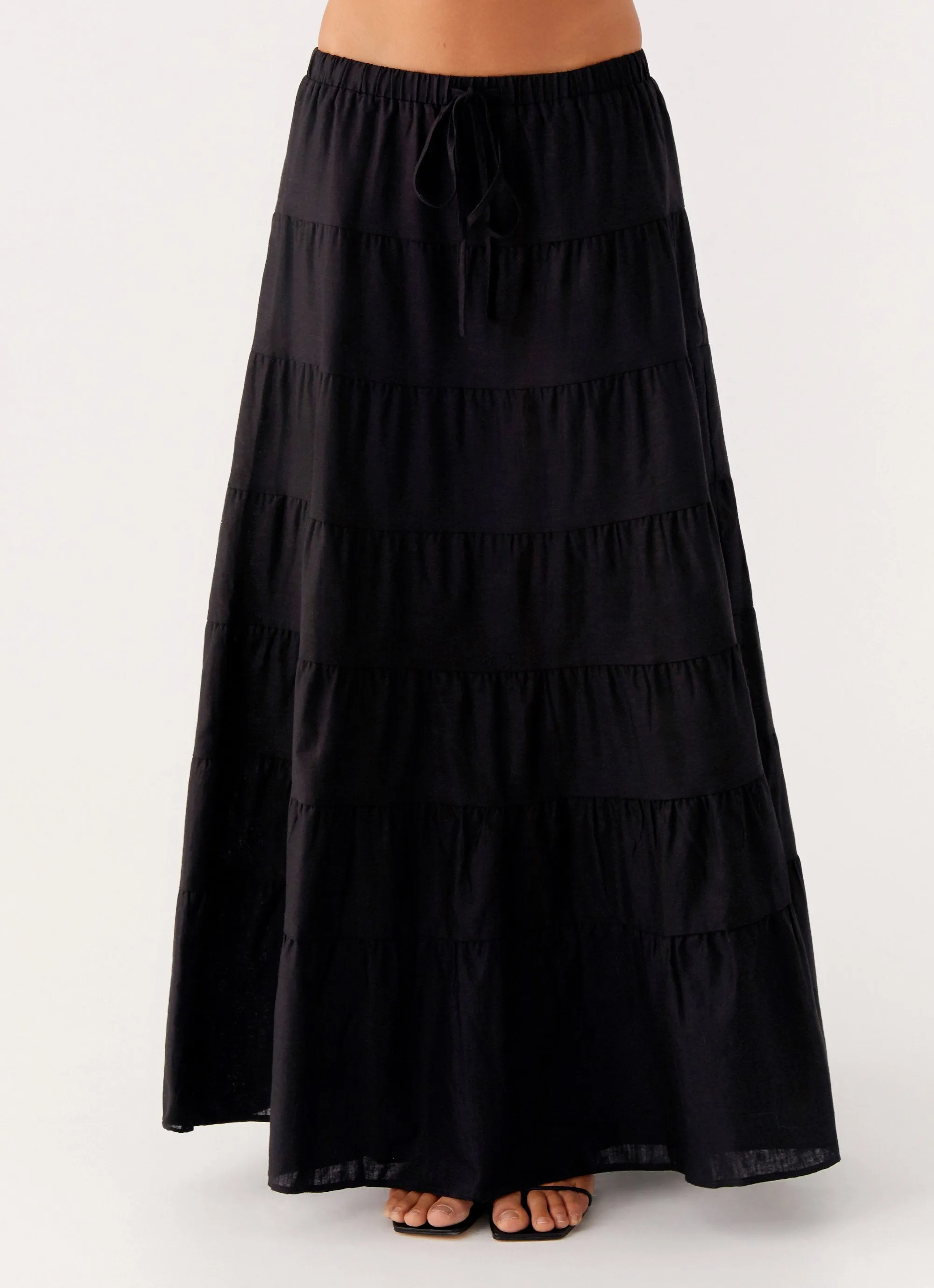 Mariella Linen Maxi Skirt - Black Seamless construction Neutrals Only