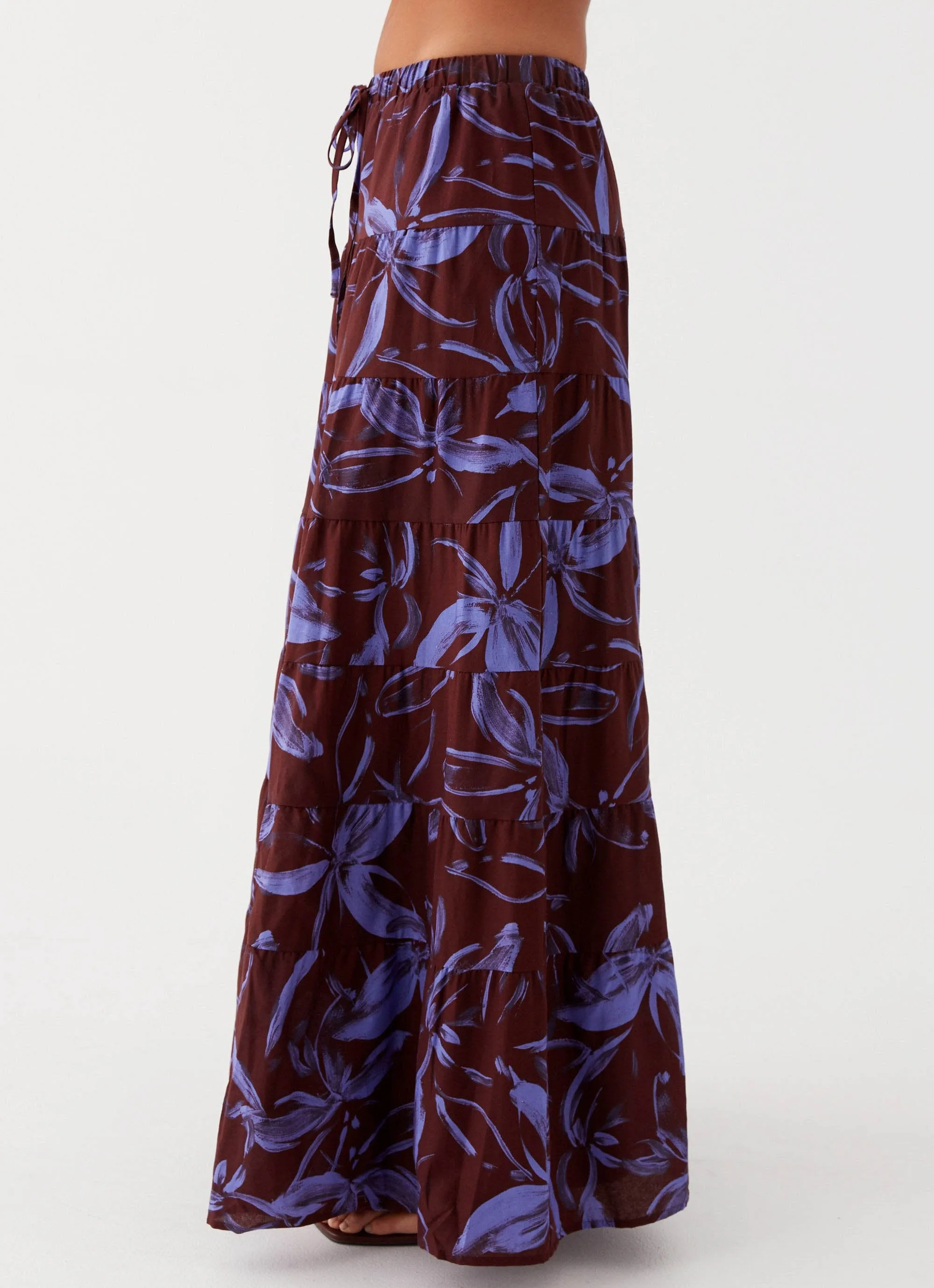 Mariella Linen Maxi Skirt - Purple Brown Floral Travel Ease Boutique Exclusive