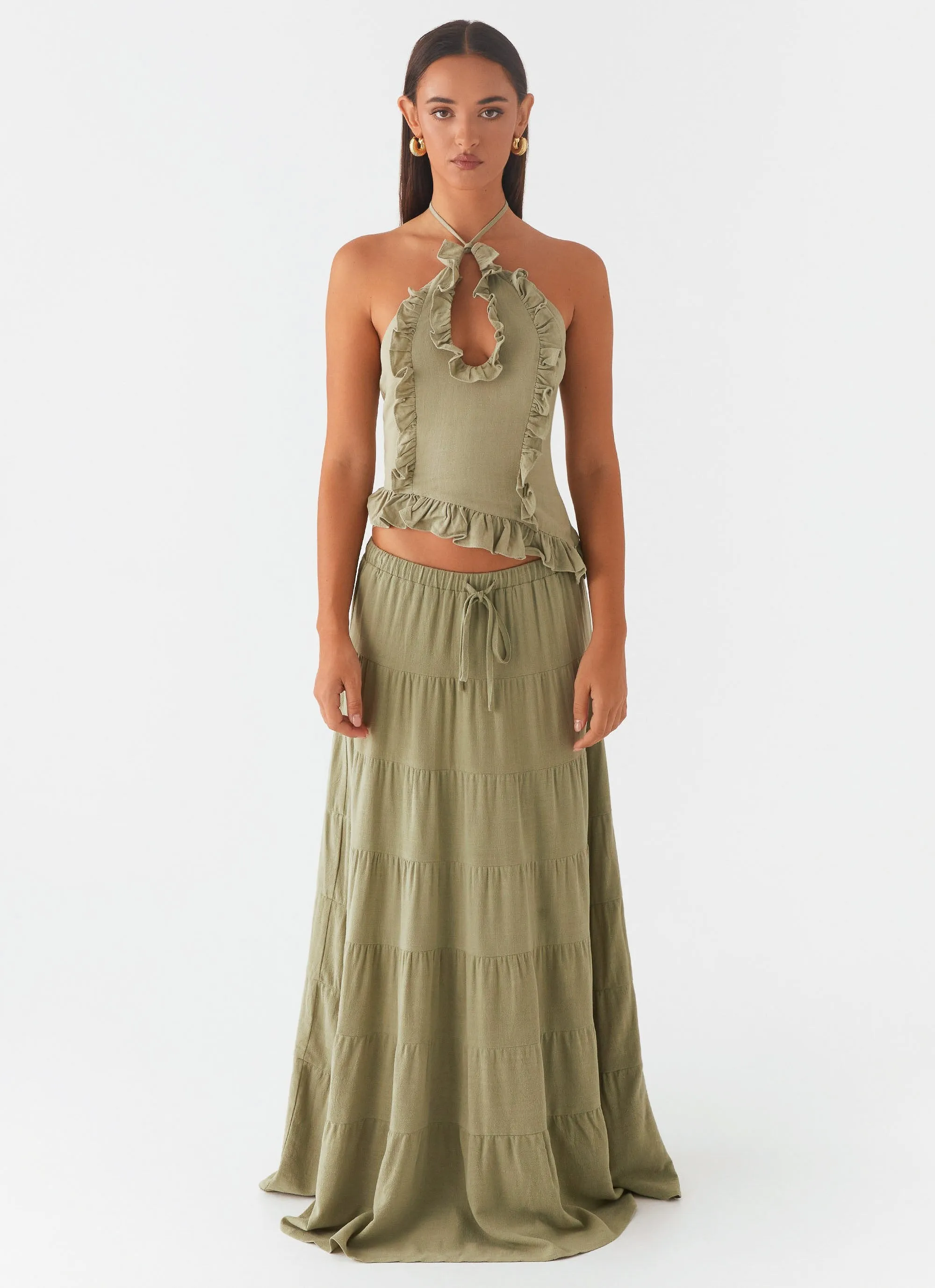 Mariella Linen Maxi Skirt - Sage Eco conscious