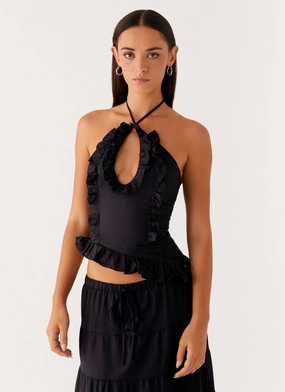 Mariella Linen Top - Black Slub Textured Surface Eco Friendly Blend Mariella Linen Top - Black