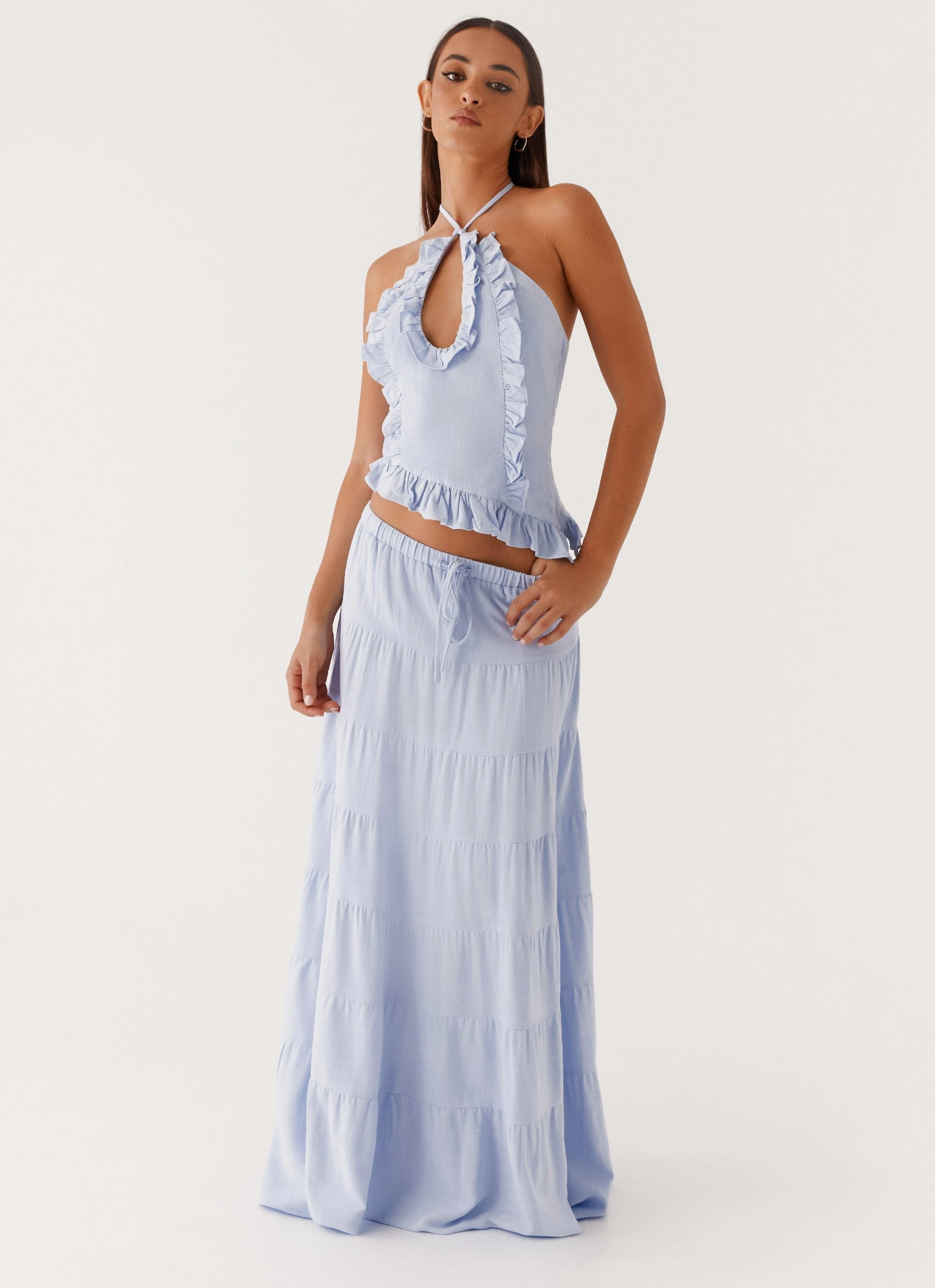 Classic Crew Neck Mariella Linen Top - Blue