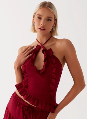 Cool and Breezy Fashionable Shirt Mariella Linen Top - Maroon