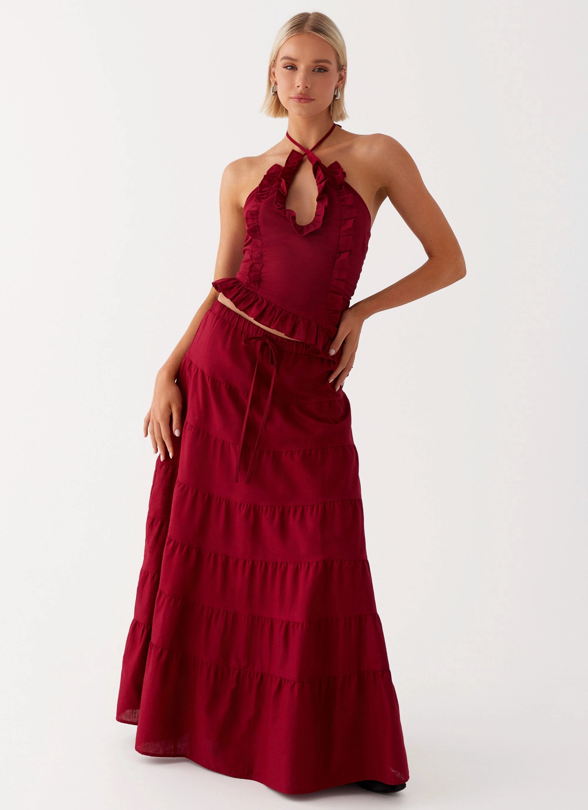 Mariella Linen Top - Maroon Non Restrictive Cut