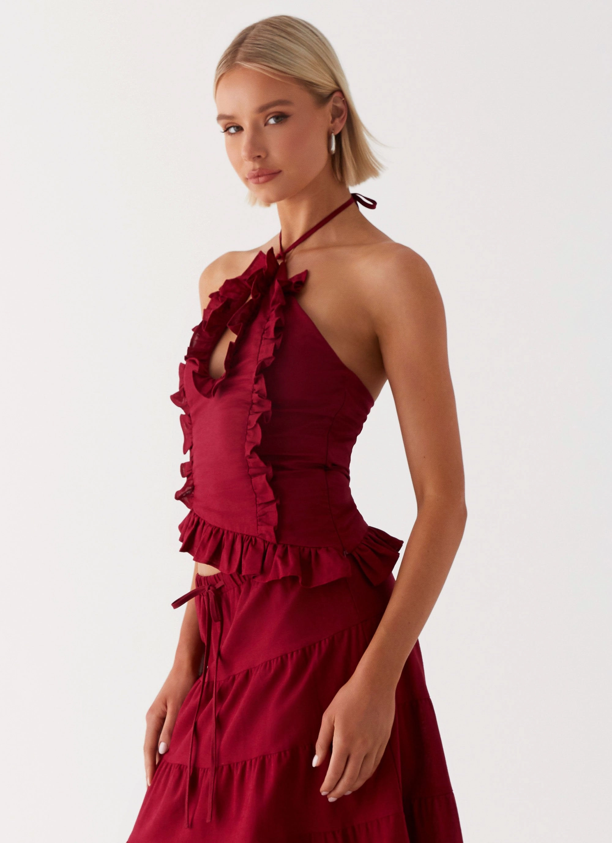 Mariella Linen Top - Maroon Moisture Management Fabric Trendy Look