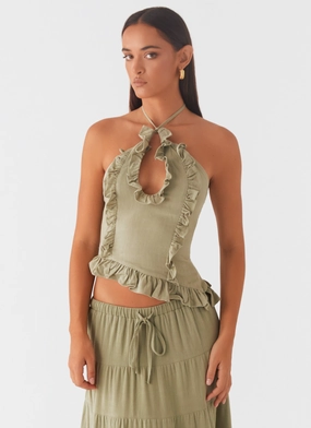 Mariella Linen Top - Sage Light Fabric