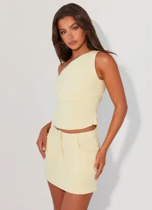Marissa Linen Mini Skirt - Lemon Resort Ready Innovative Fabric Natural Look Marissa Linen Mini Skirt - Lemon